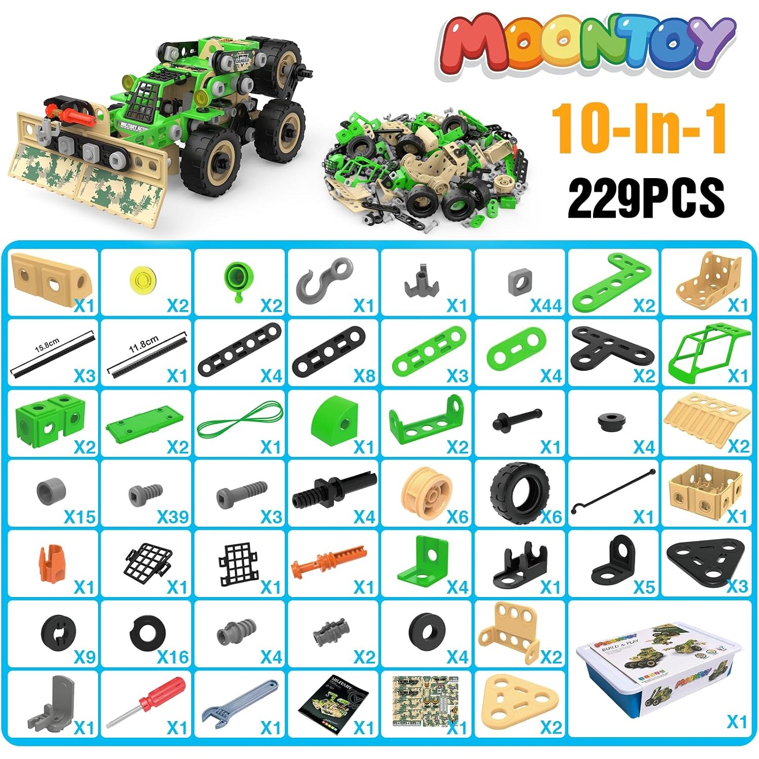 10 in 1 Building Kit 229 Piece STEM Construction Toy Set