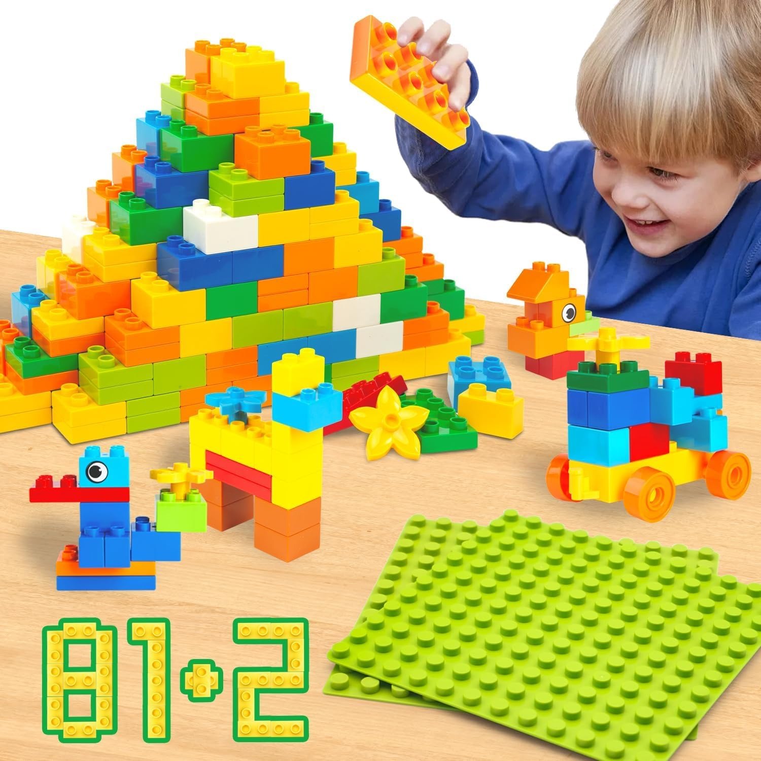 Large Building Blocks 81 Piece Set with Base Plates
