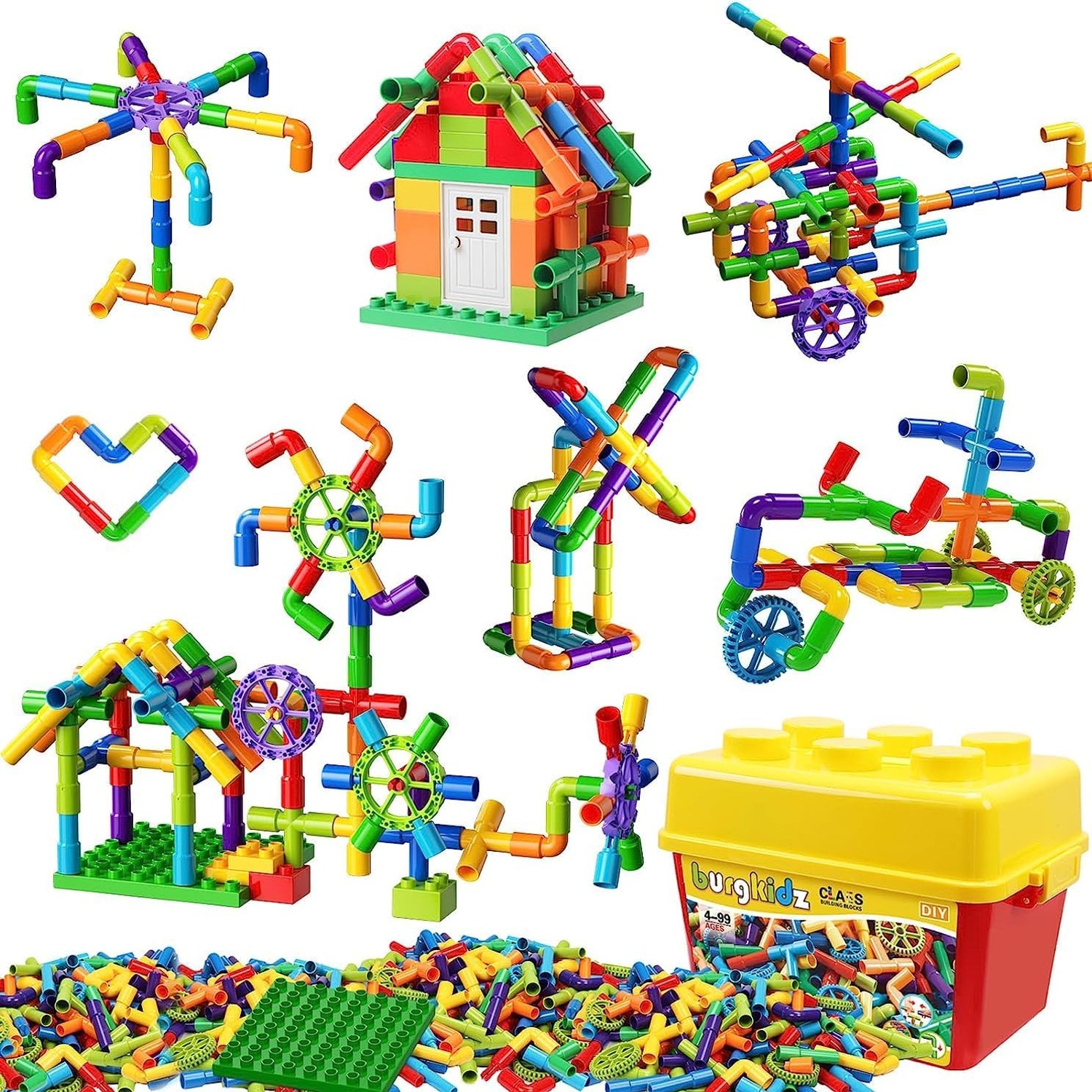 188 Piece Pipe Building Set with Wheels and Storage Box