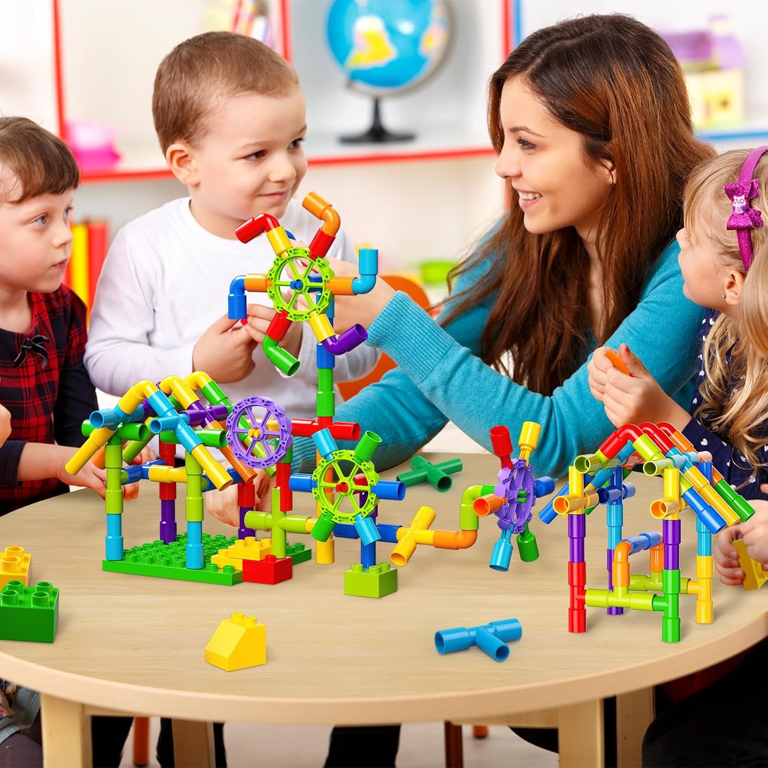 188 Piece Pipe Building Set with Wheels and Storage Box