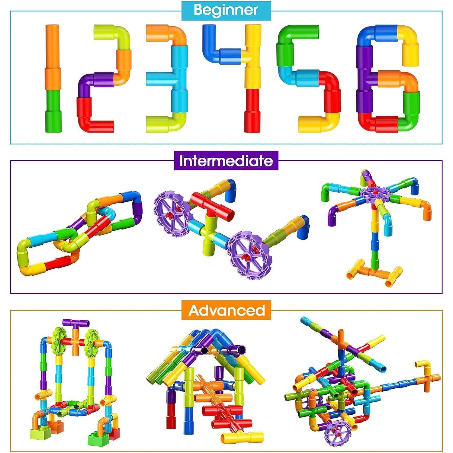 188 Piece Pipe Building Set with Wheels and Storage Box