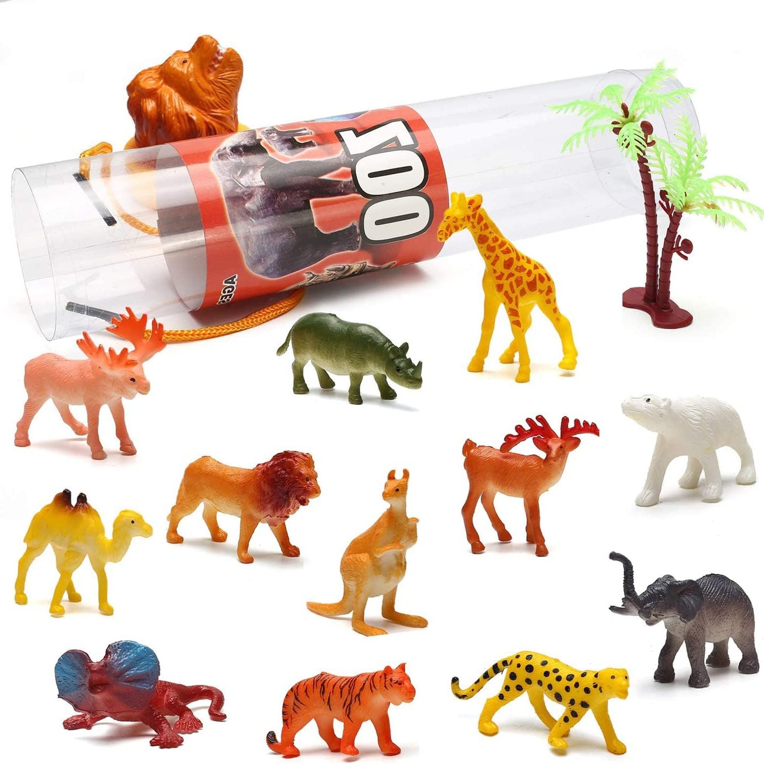 82 Piece Mini Animal Figures Set with Six Storage Tubes