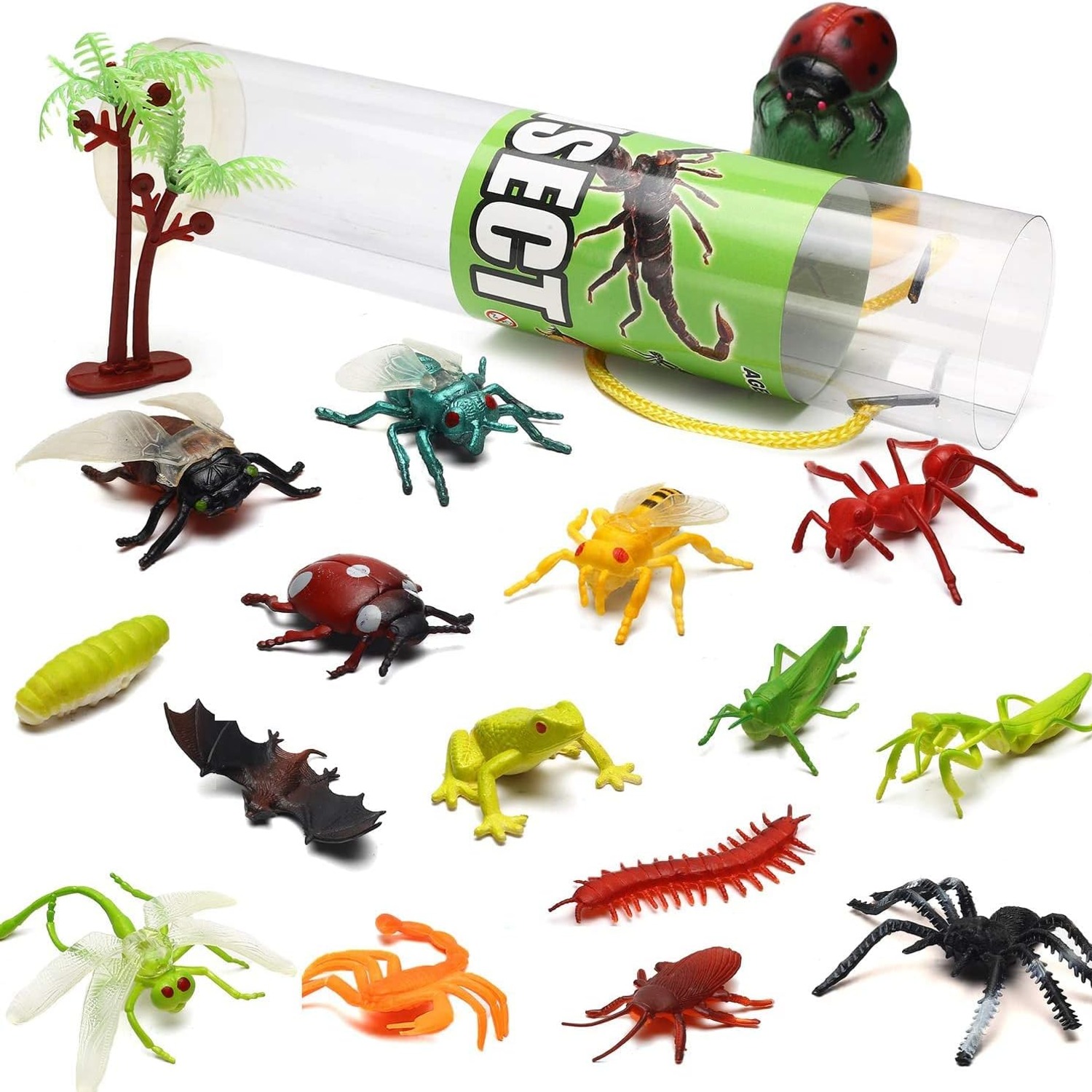 82 Piece Mini Animal Figures Set with Six Storage Tubes