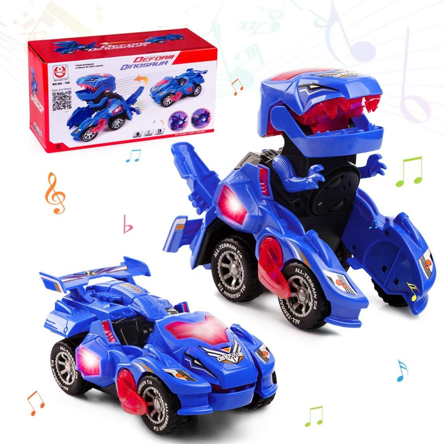 Transforming Dinosaur Car Toy with Lights and Sounds