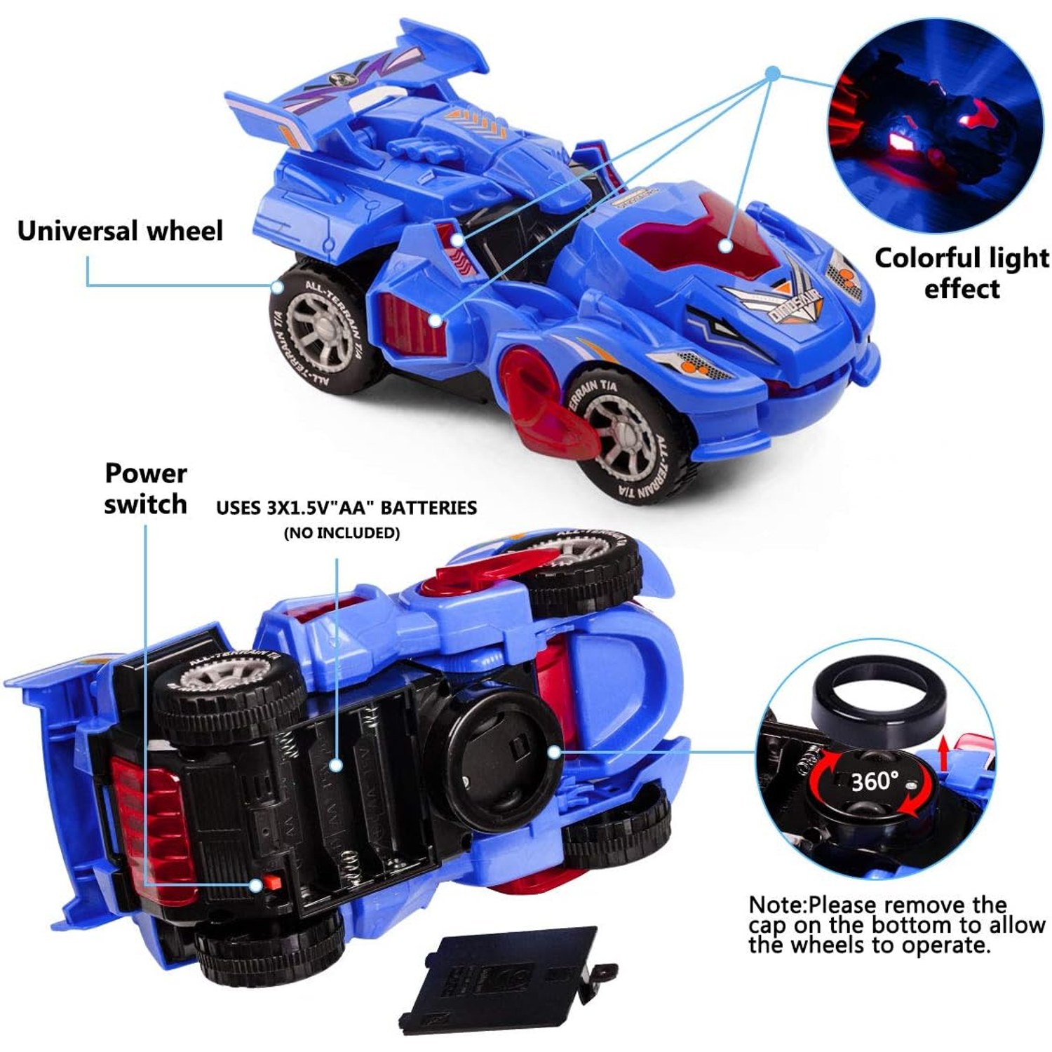 Transforming Dinosaur Car Toy with Lights and Sounds