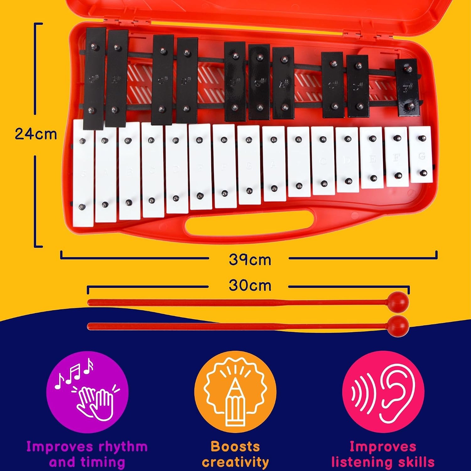 25 Note Chromatic Glockenspiel with Carry Case and Beaters: image 3