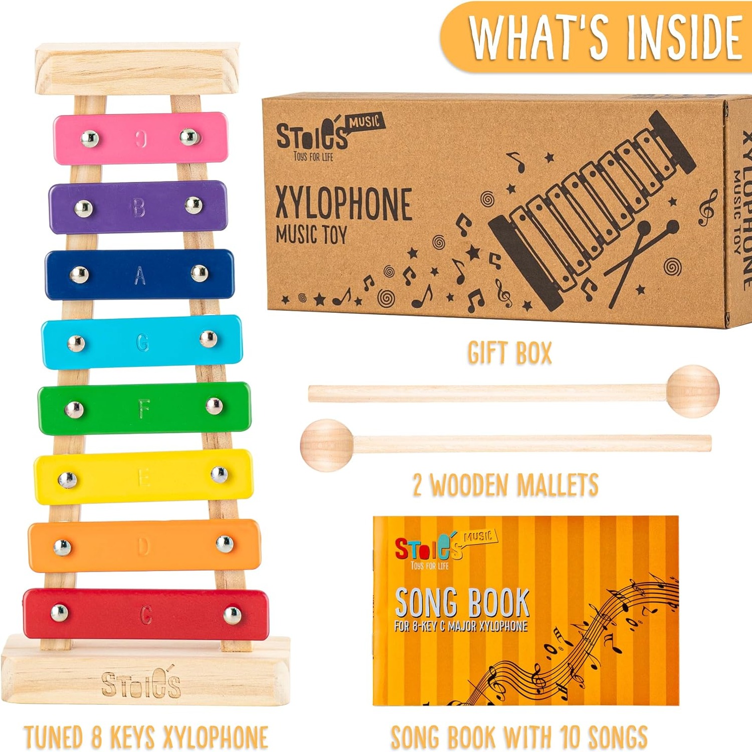 Rainbow 8-Note Wooden Xylophone for Kids: image 2