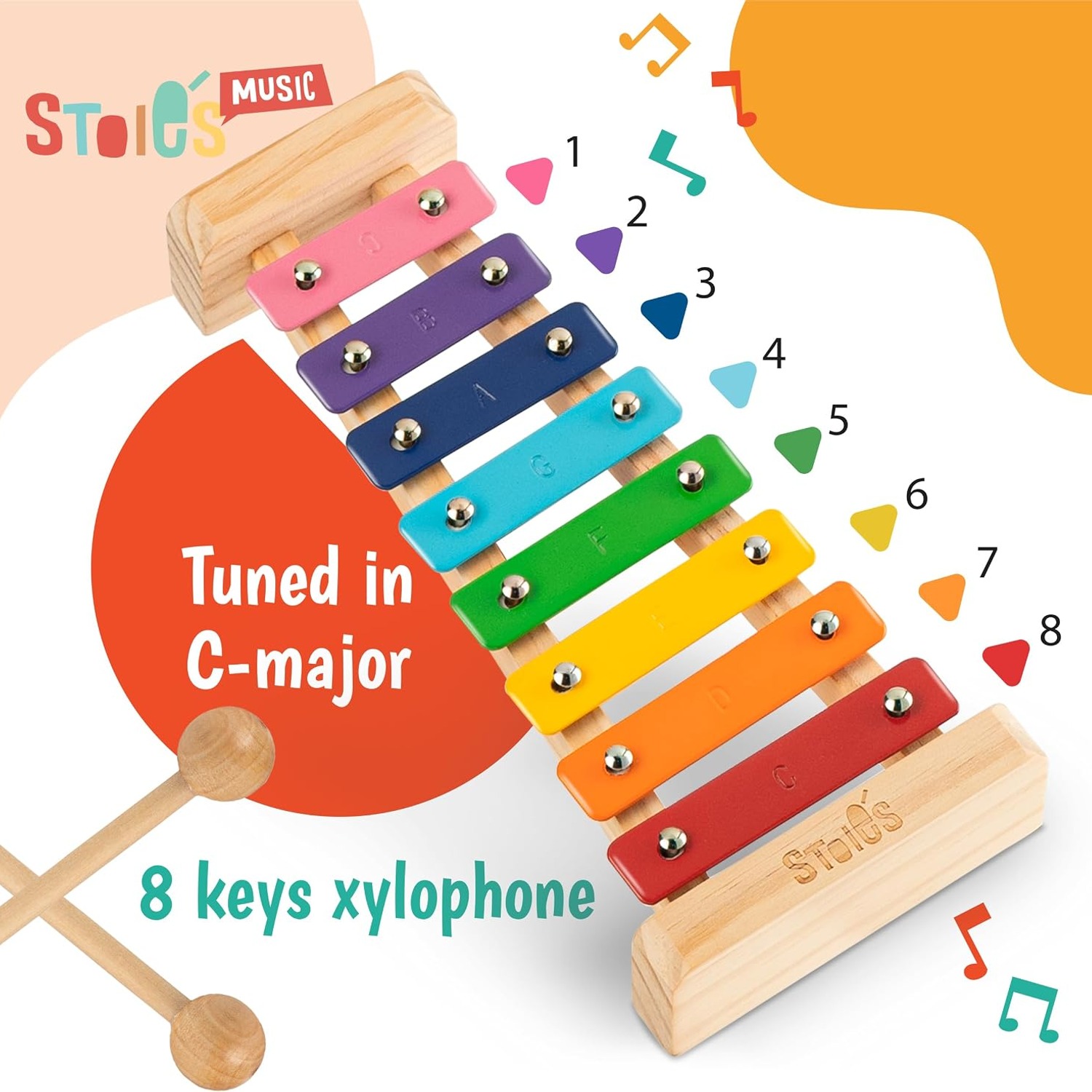Rainbow 8-Note Wooden Xylophone for Kids: image 3