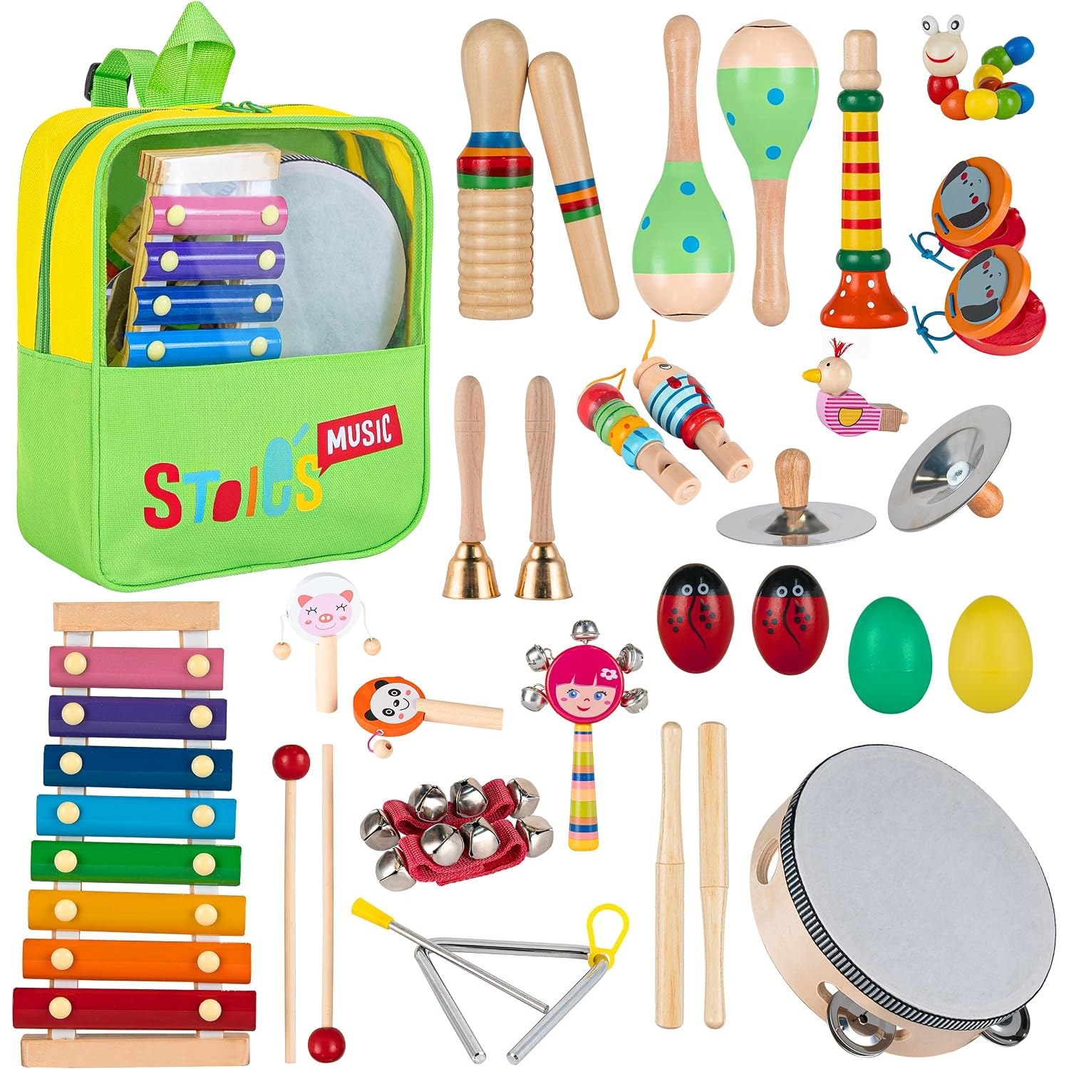 34 Piece Wooden Percussion Set for Kids