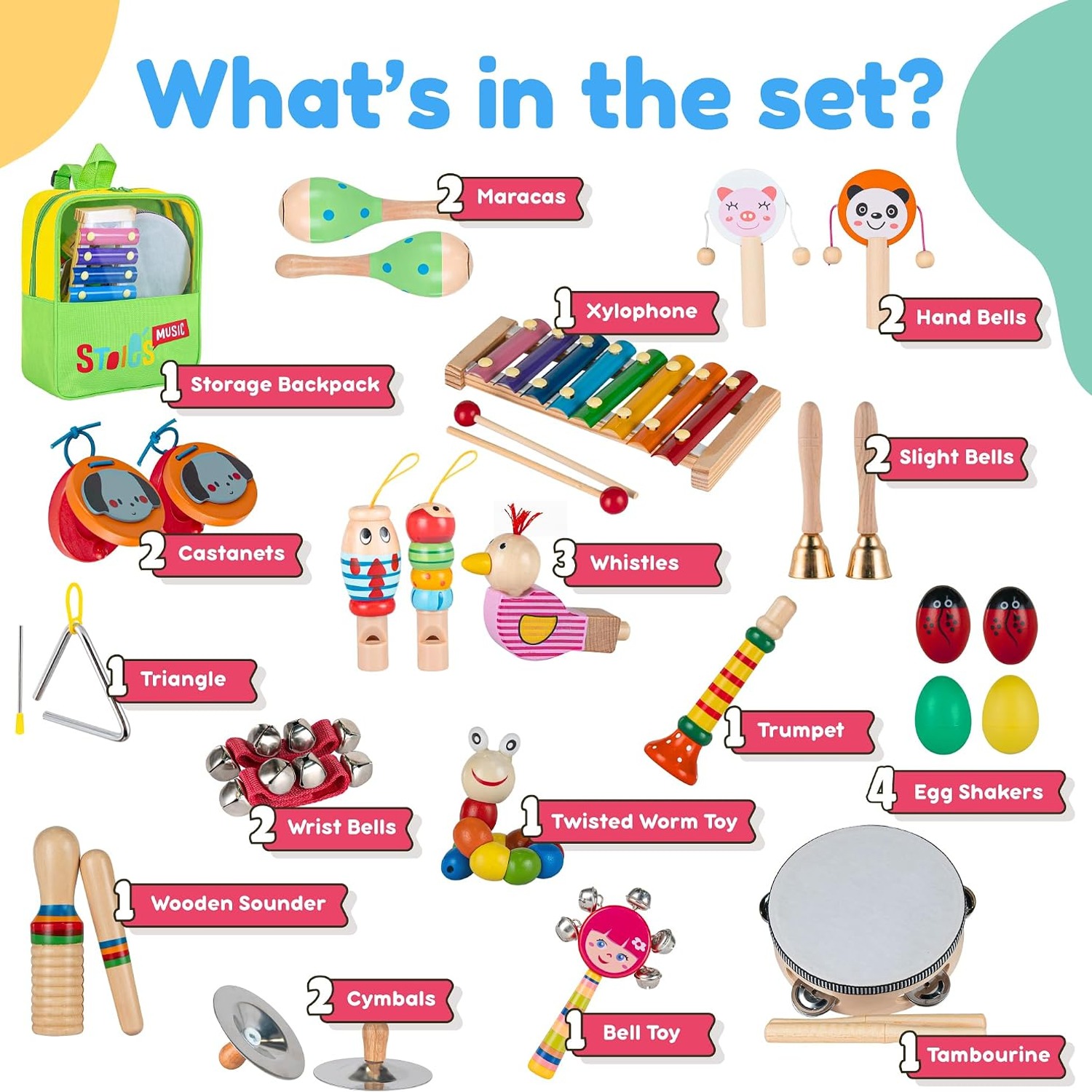 34 Piece Wooden Percussion Set for Kids