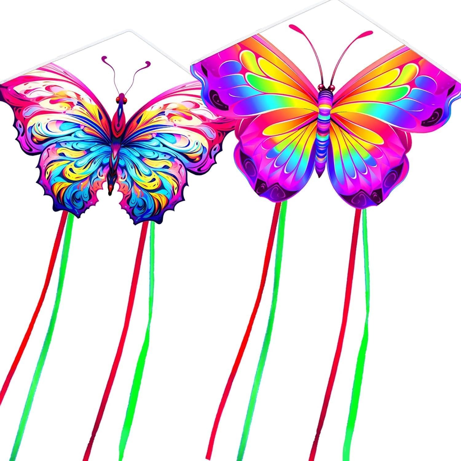 Butterfly Kite 2 Pack with Tails, Handles and Carry Bag