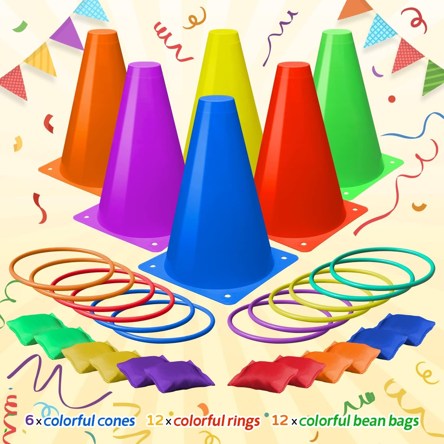 3-in-1 Carnival Games Set with Cones, Rings and Bean Bags