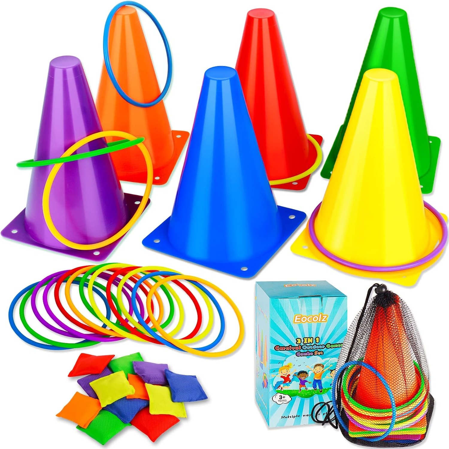 3-in-1 Carnival Games Set with Cones, Rings and Bean Bags