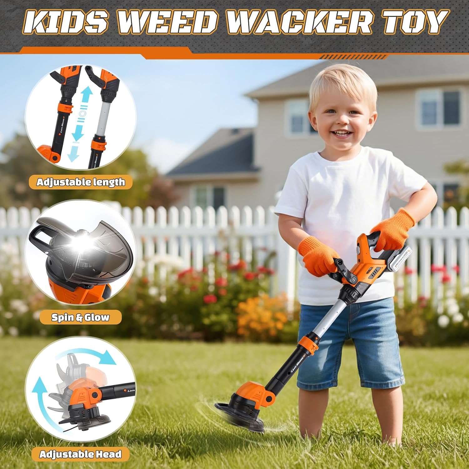 Kids Garden Tool Toy Set with Lawn Mower, Leaf Blower and Safety Gear