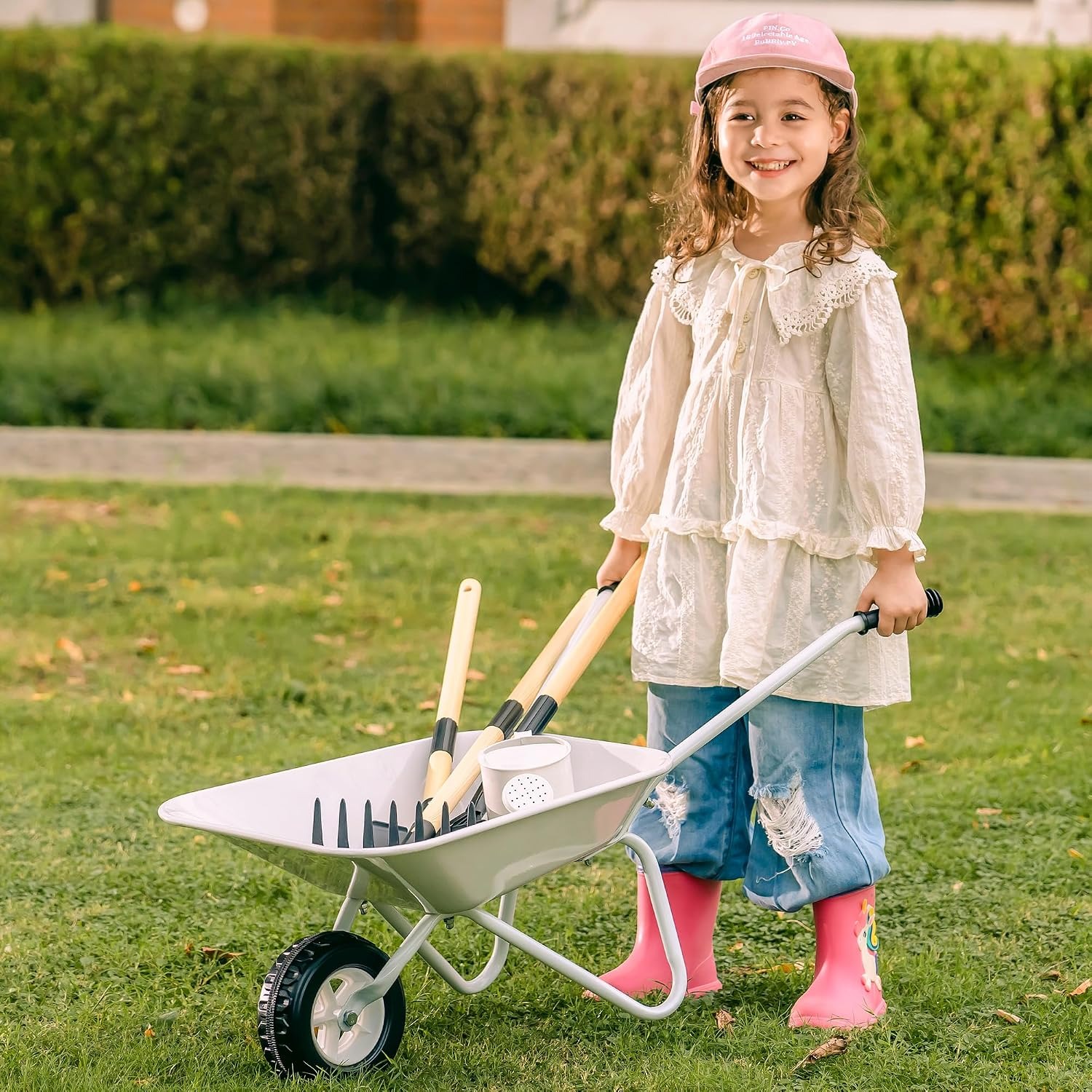 Kids Metal Wheelbarrow Garden Set