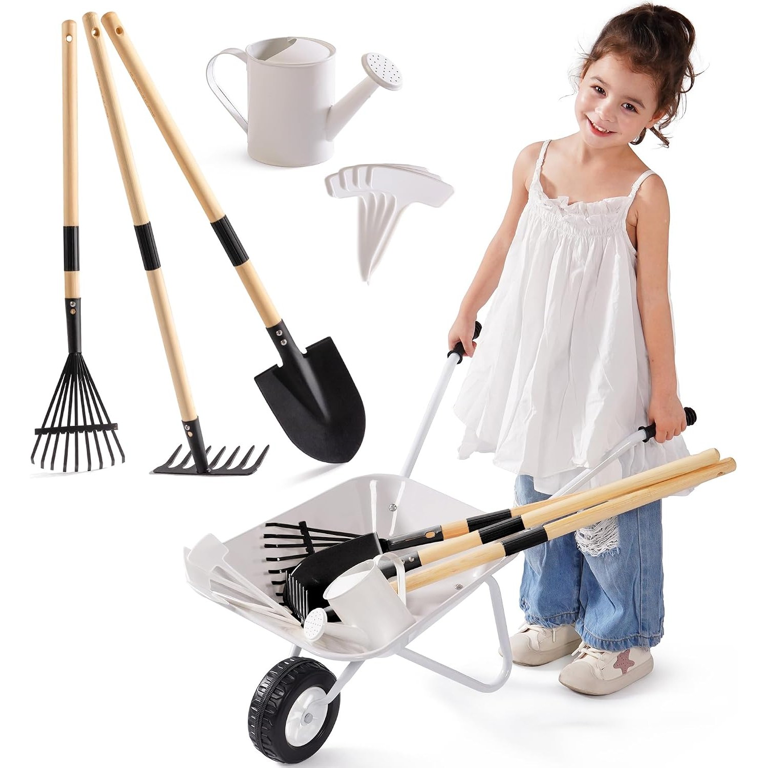 Kids Metal Wheelbarrow Garden Set