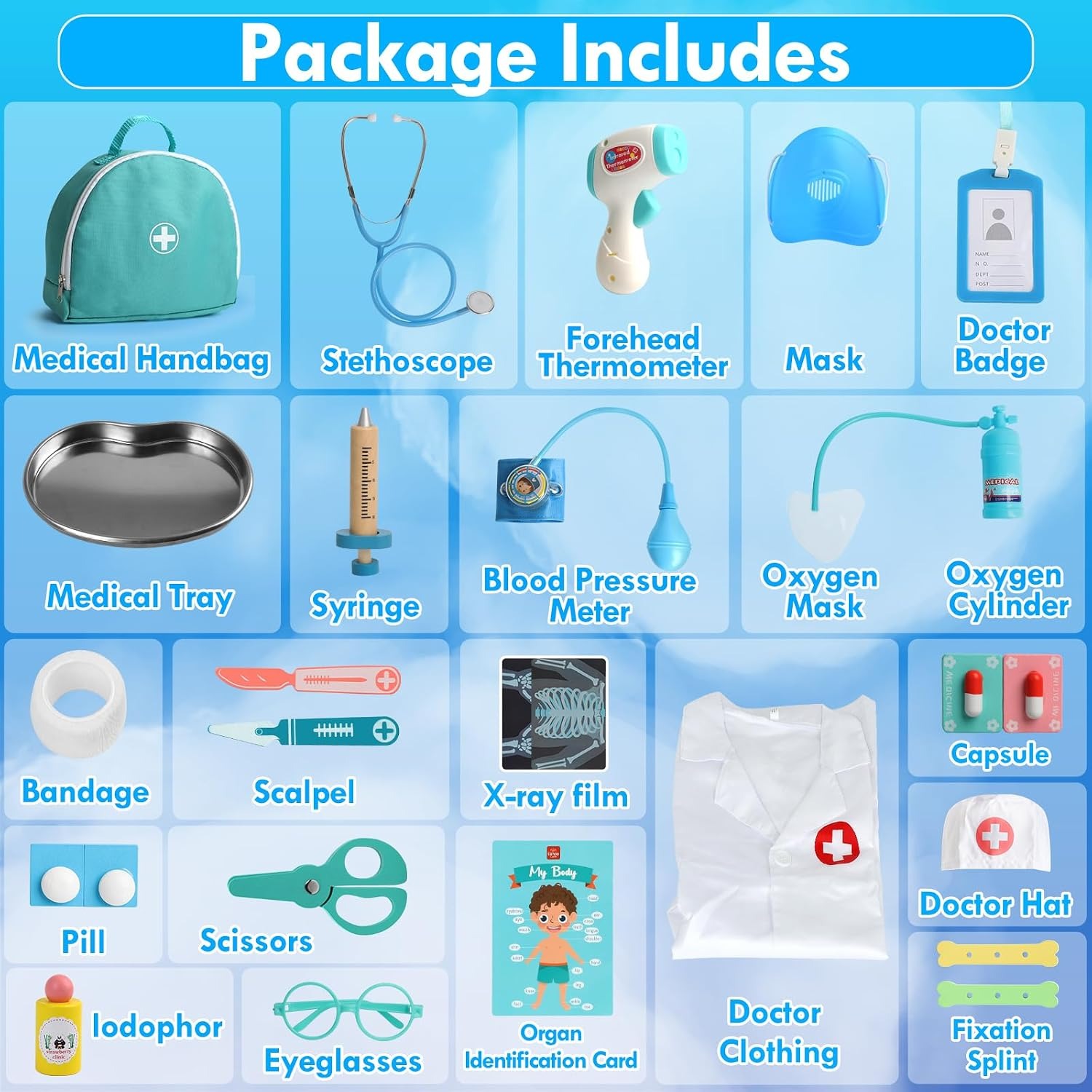 Kids Doctor Case with Coat 36-Piece Wooden Medical Play Set