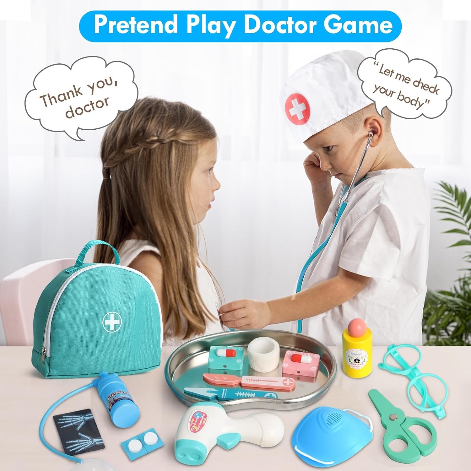 Kids Doctor Case with Coat 36-Piece Wooden Medical Play Set: image 7