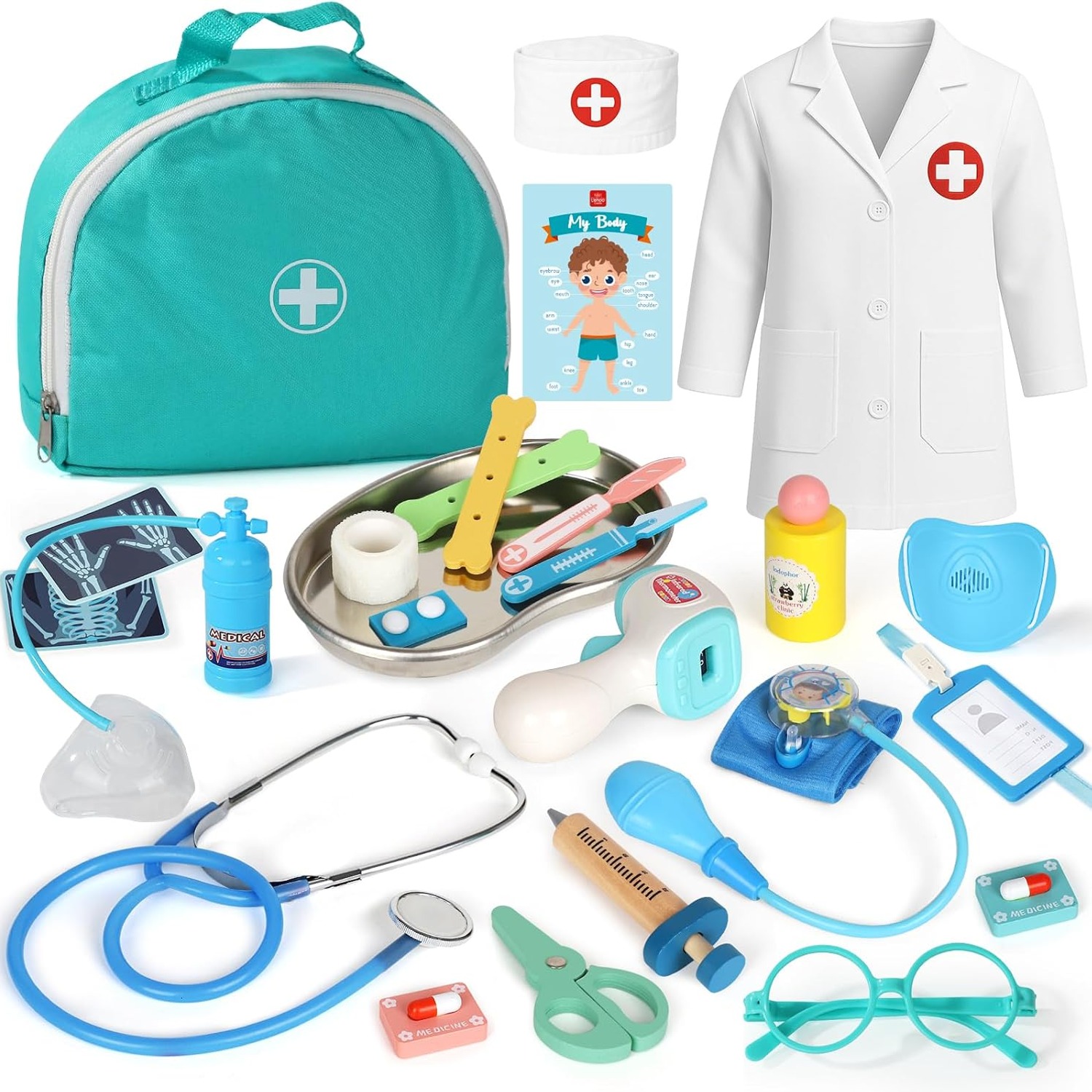 Kids Doctor Case with Coat 36-Piece Wooden Medical Play Set