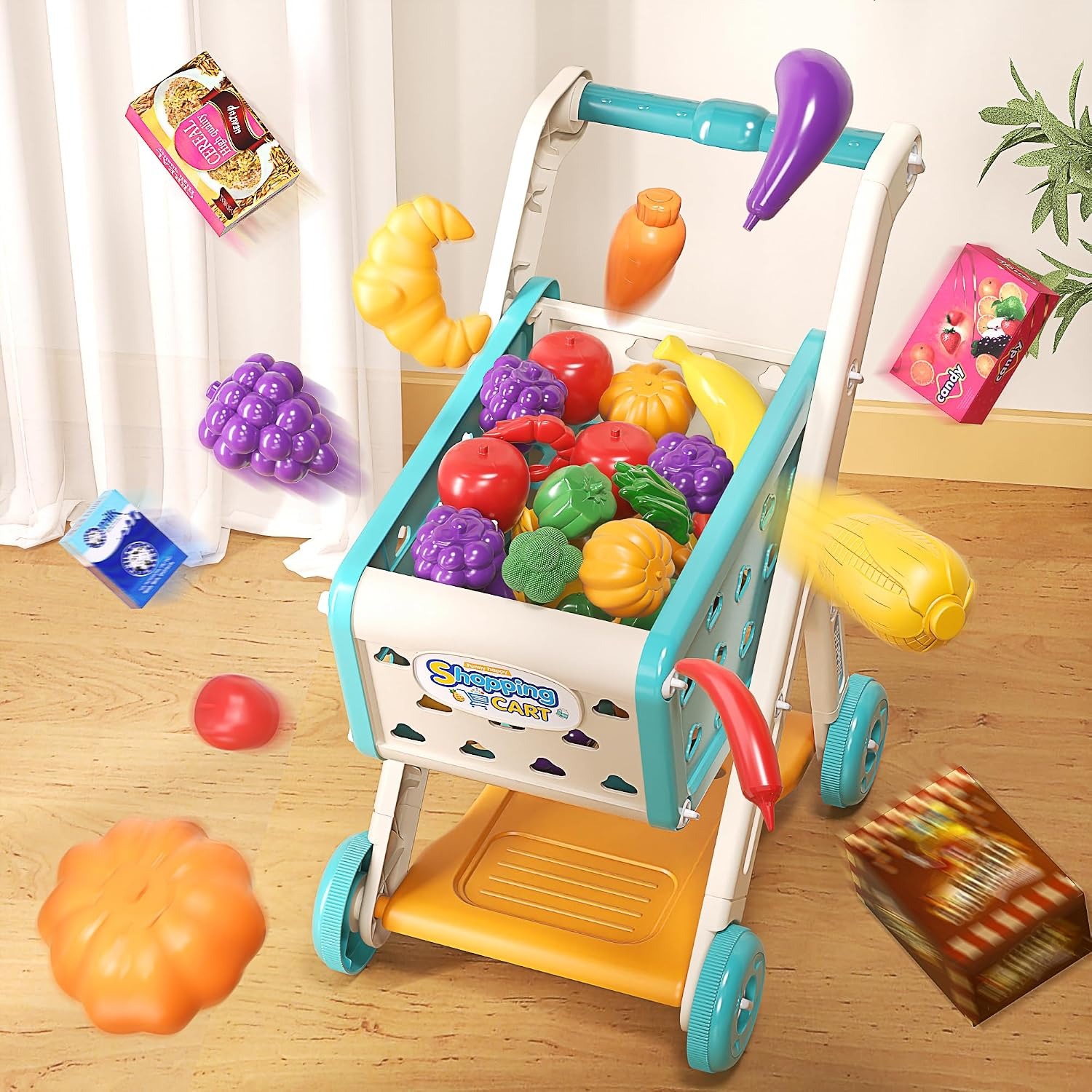 Kids Shopping Trolley Play Set with 102 Pieces