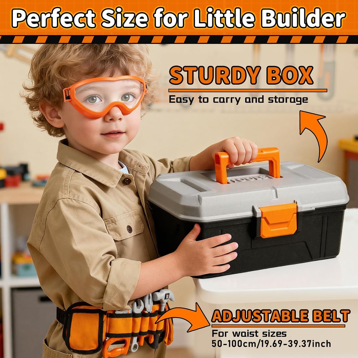 50-Piece Kids Tool Belt Set with Toy Drill and Tool Box