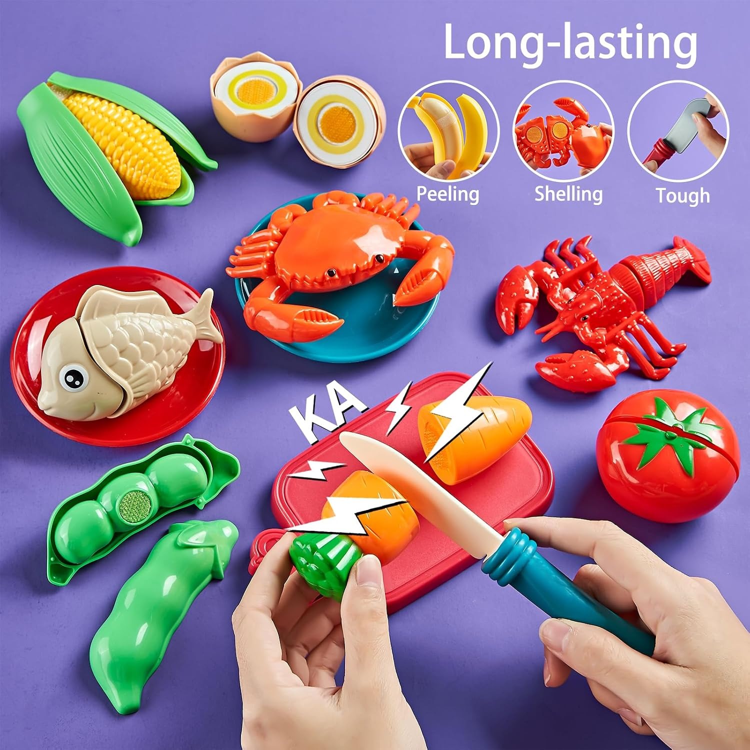 78 Piece Play Food Set with Cutting Fruit, Pots and Storage Bag