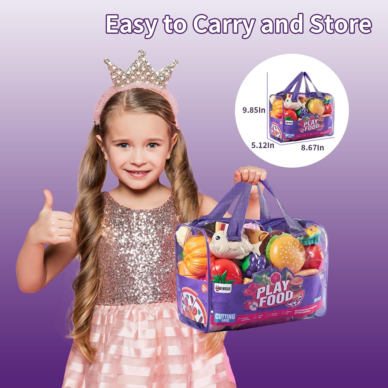 78 Piece Play Food Set with Cutting Fruit, Pots and Storage Bag