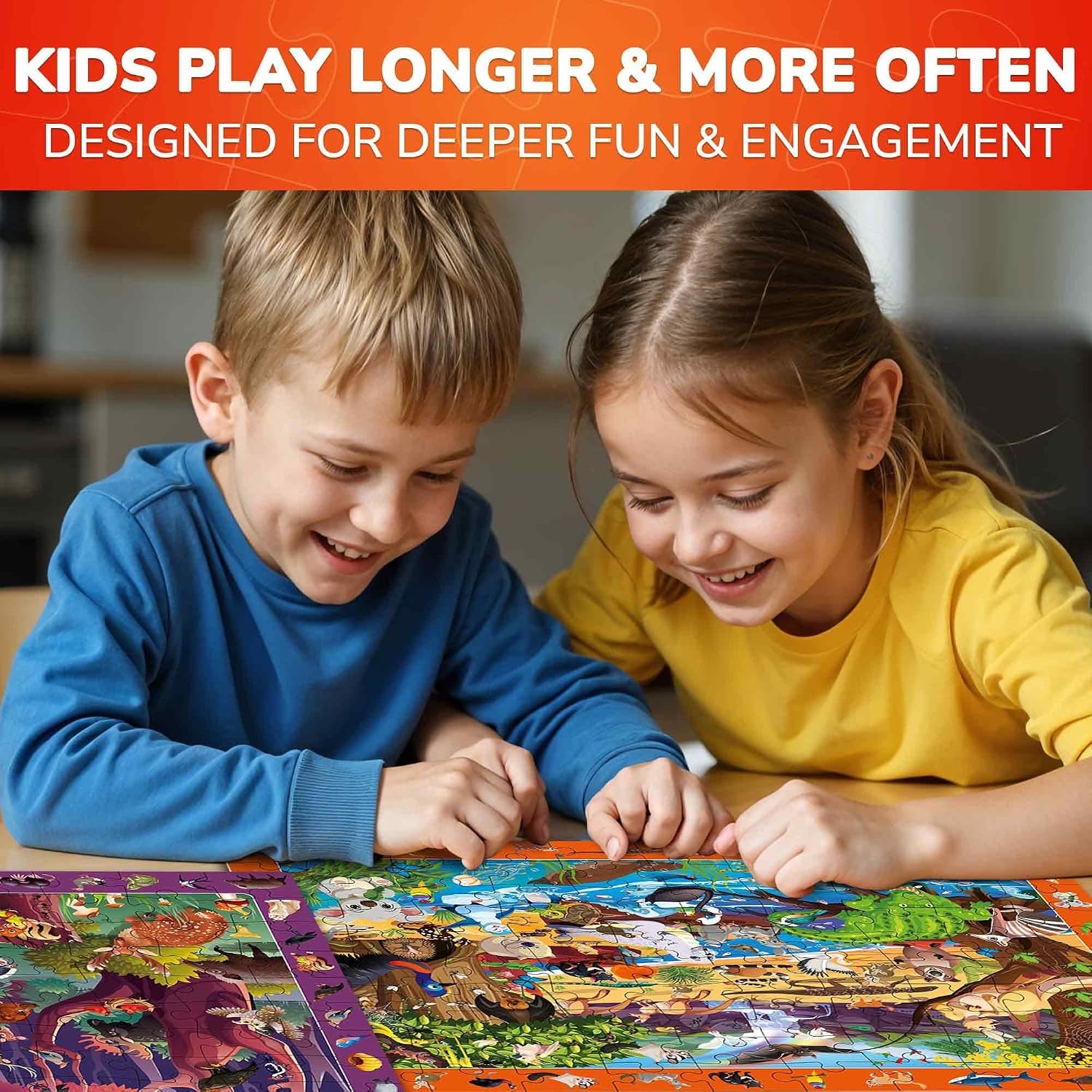 100 Piece Puzzles 4 Pack with Dinosaurs, Ocean and Forest Animals