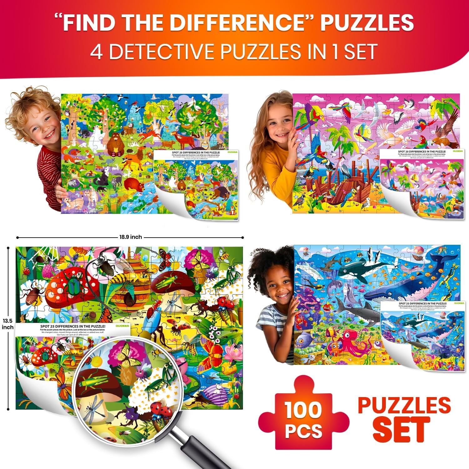 Animal Jigsaw Puzzles 100 Piece Set of 3