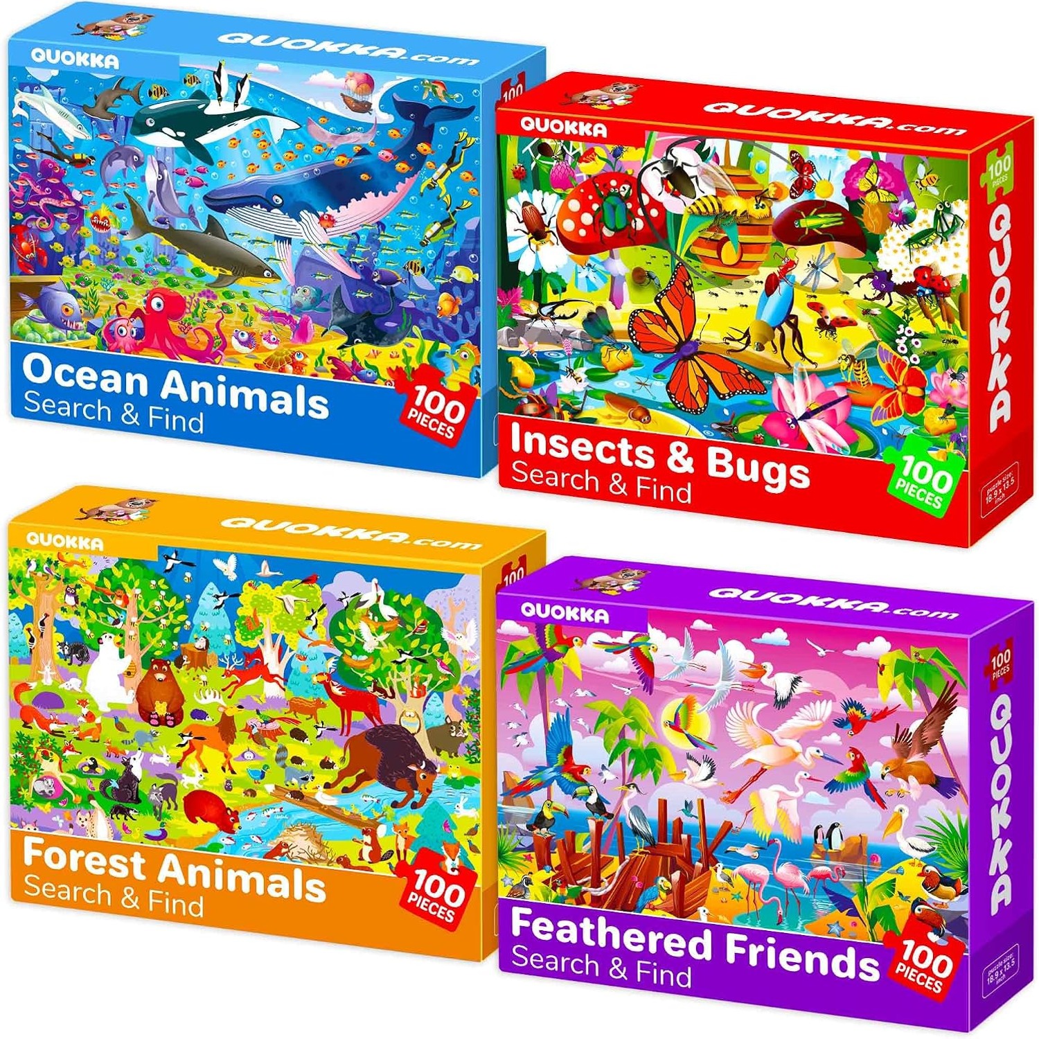 Animal Jigsaw Puzzles 100 Piece Set of 3