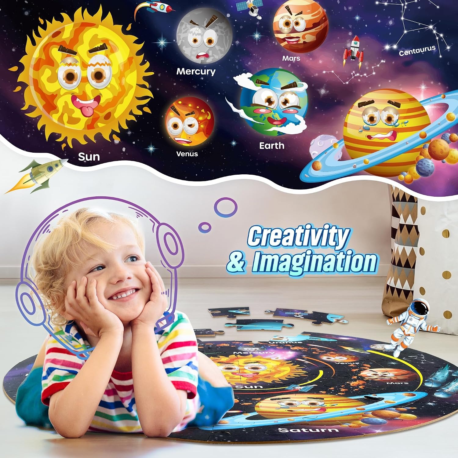 Solar System Floor Puzzle for Kids, 70 Pieces
