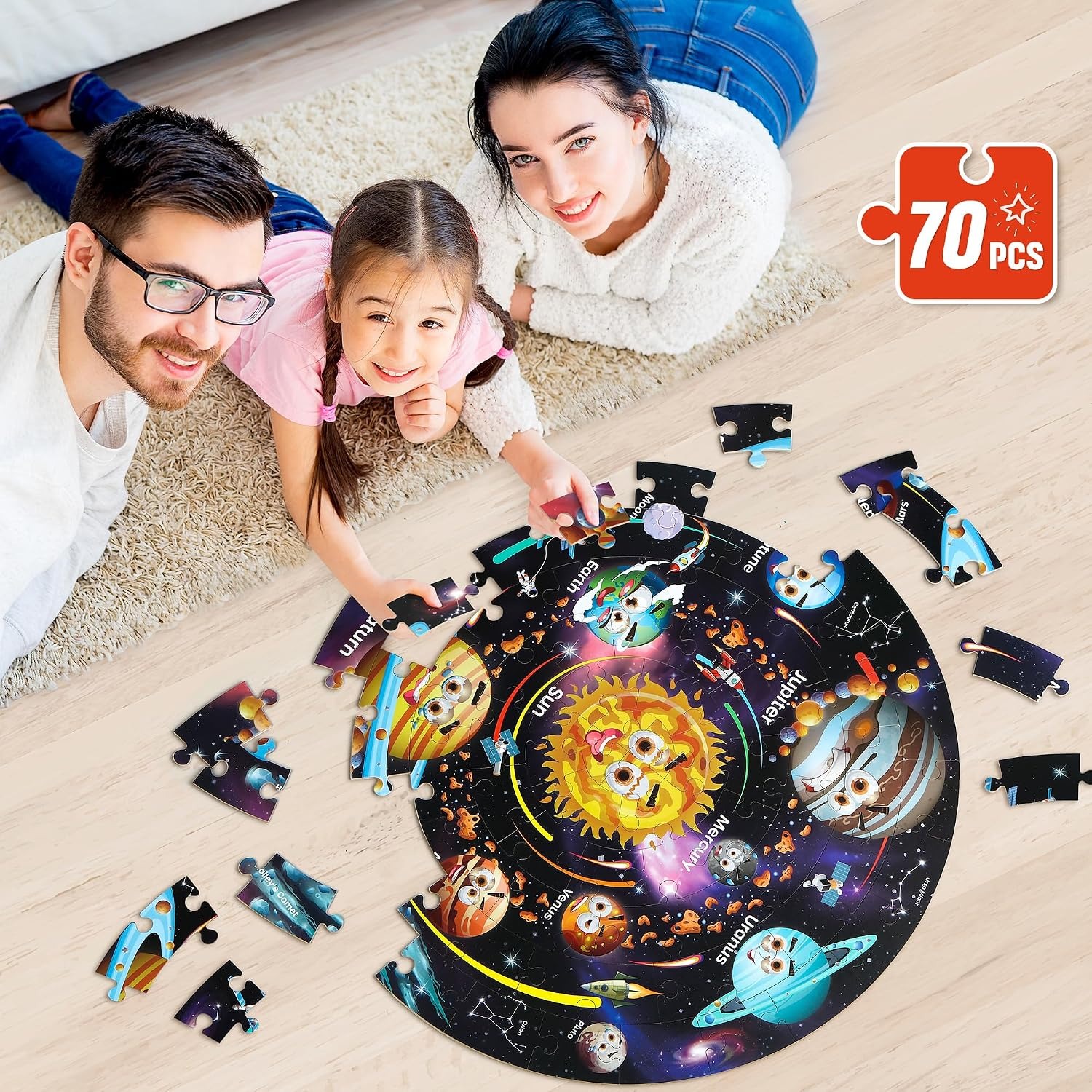 Solar System Floor Puzzle for Kids, 70 Pieces