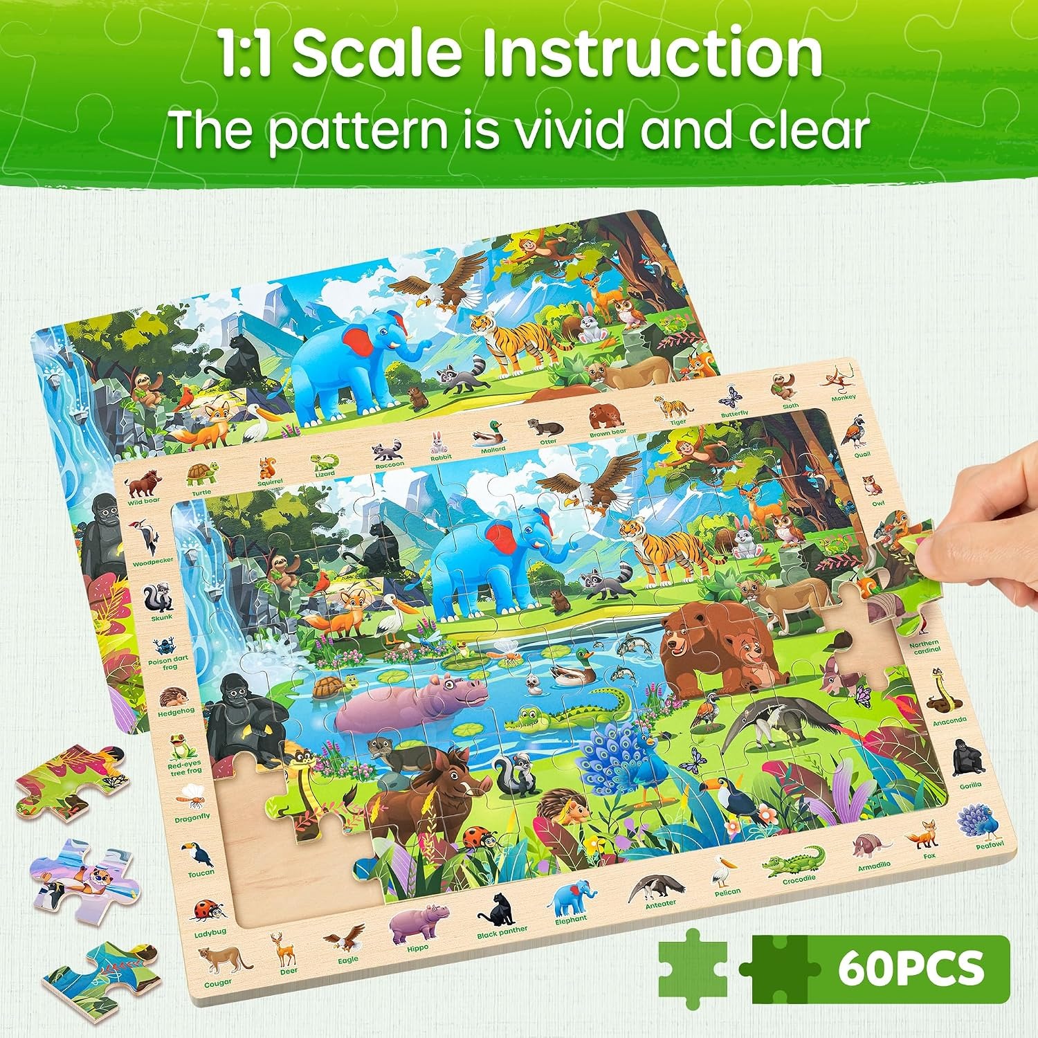 Wooden Animal Puzzles 4 Pack (60 Pieces)