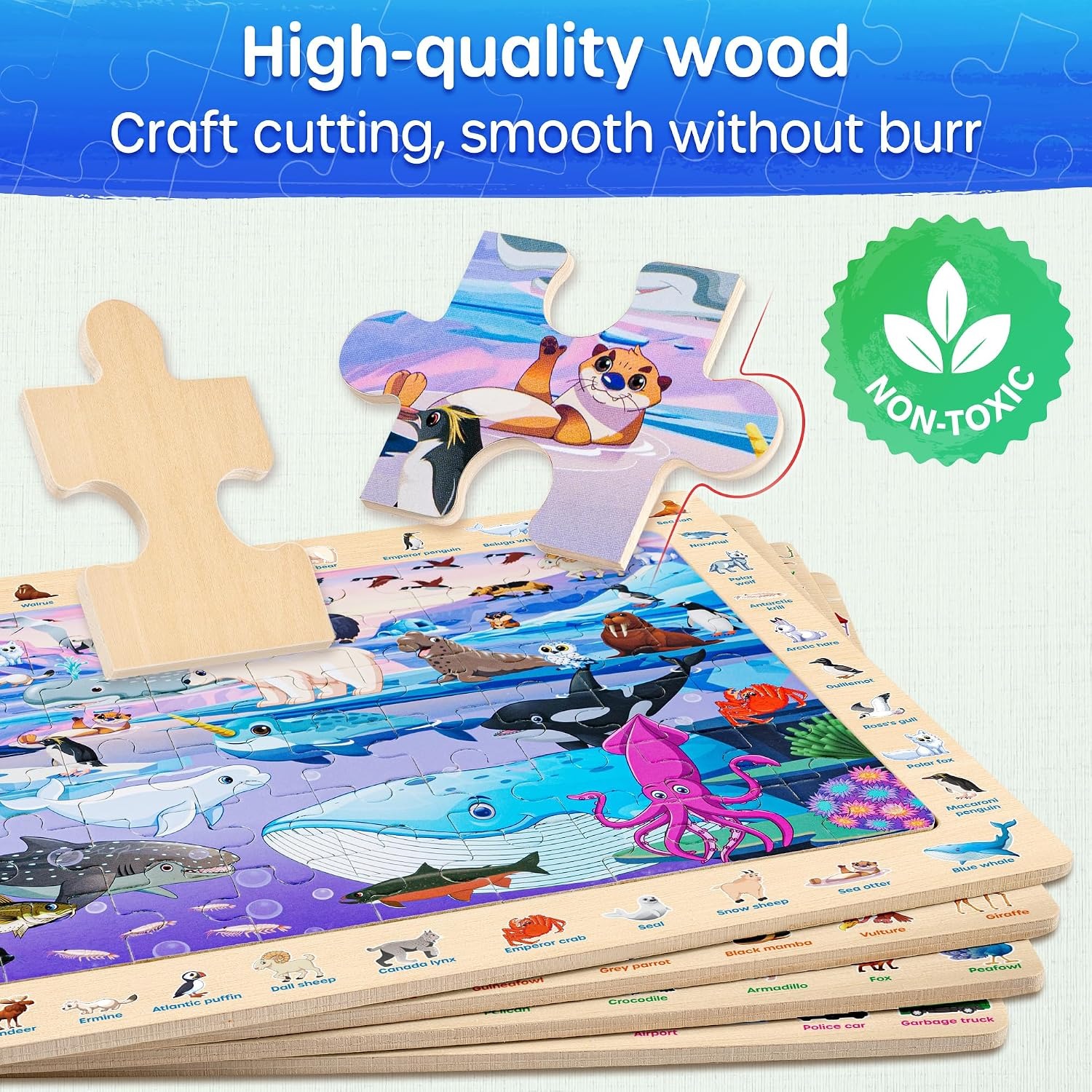 Wooden Animal Puzzles 4 Pack (60 Pieces)