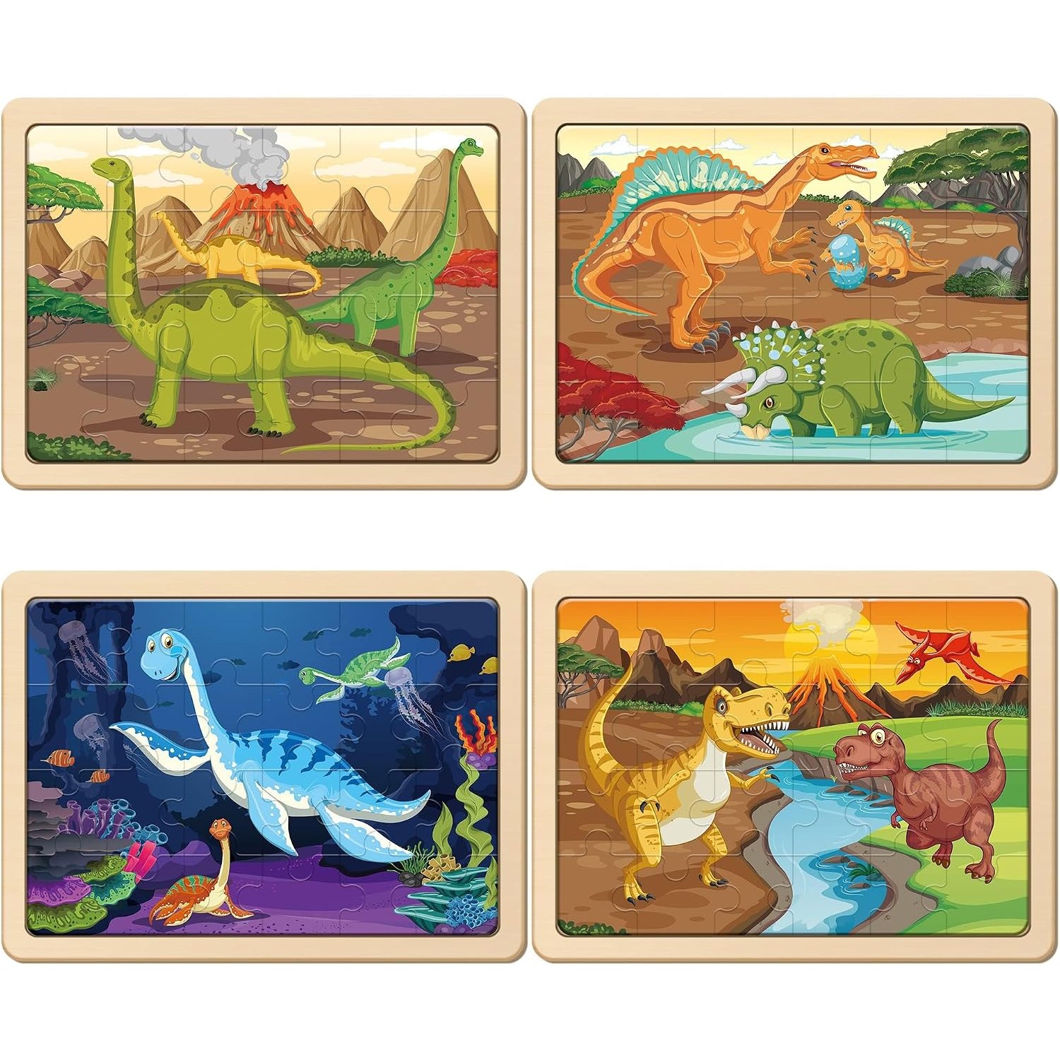 Wooden Dinosaur Puzzles 4-Pack (96 Pieces)