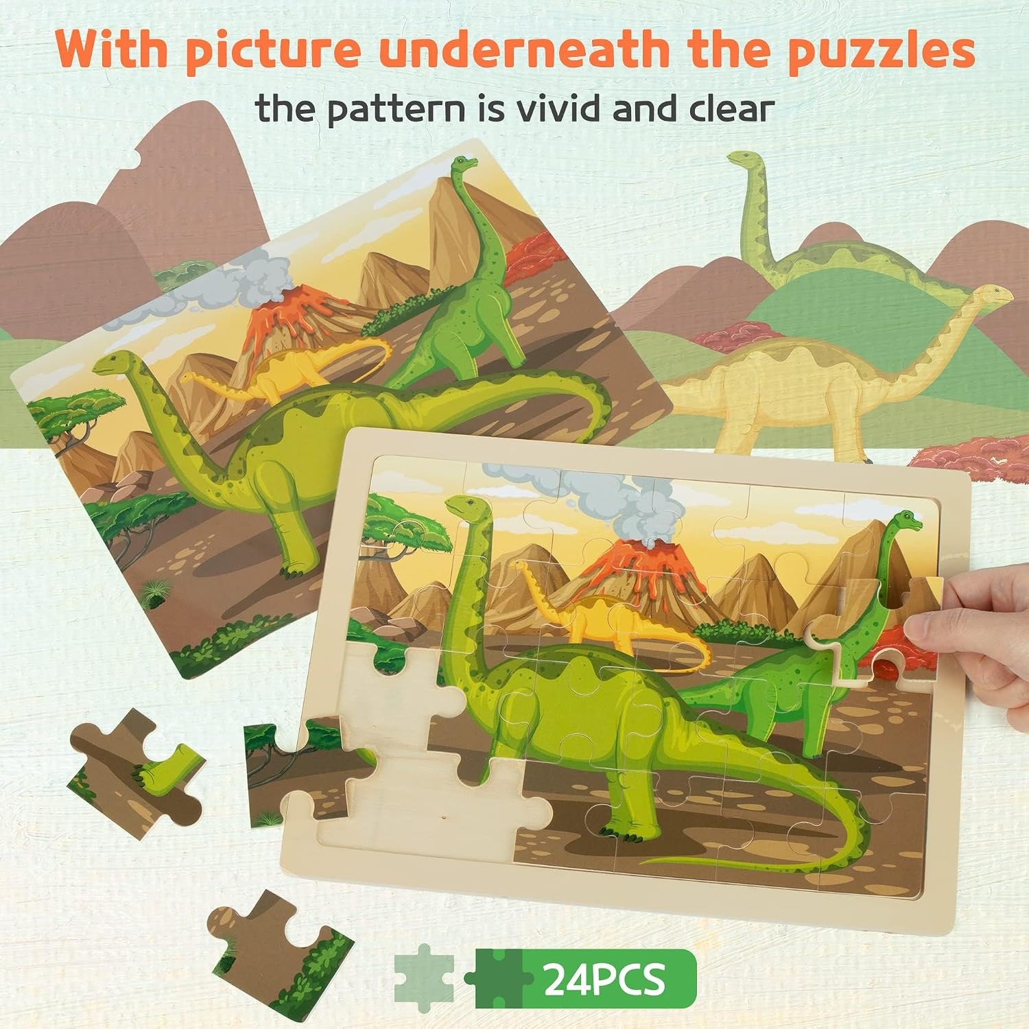 Wooden Dinosaur Puzzles 4-Pack (96 Pieces)