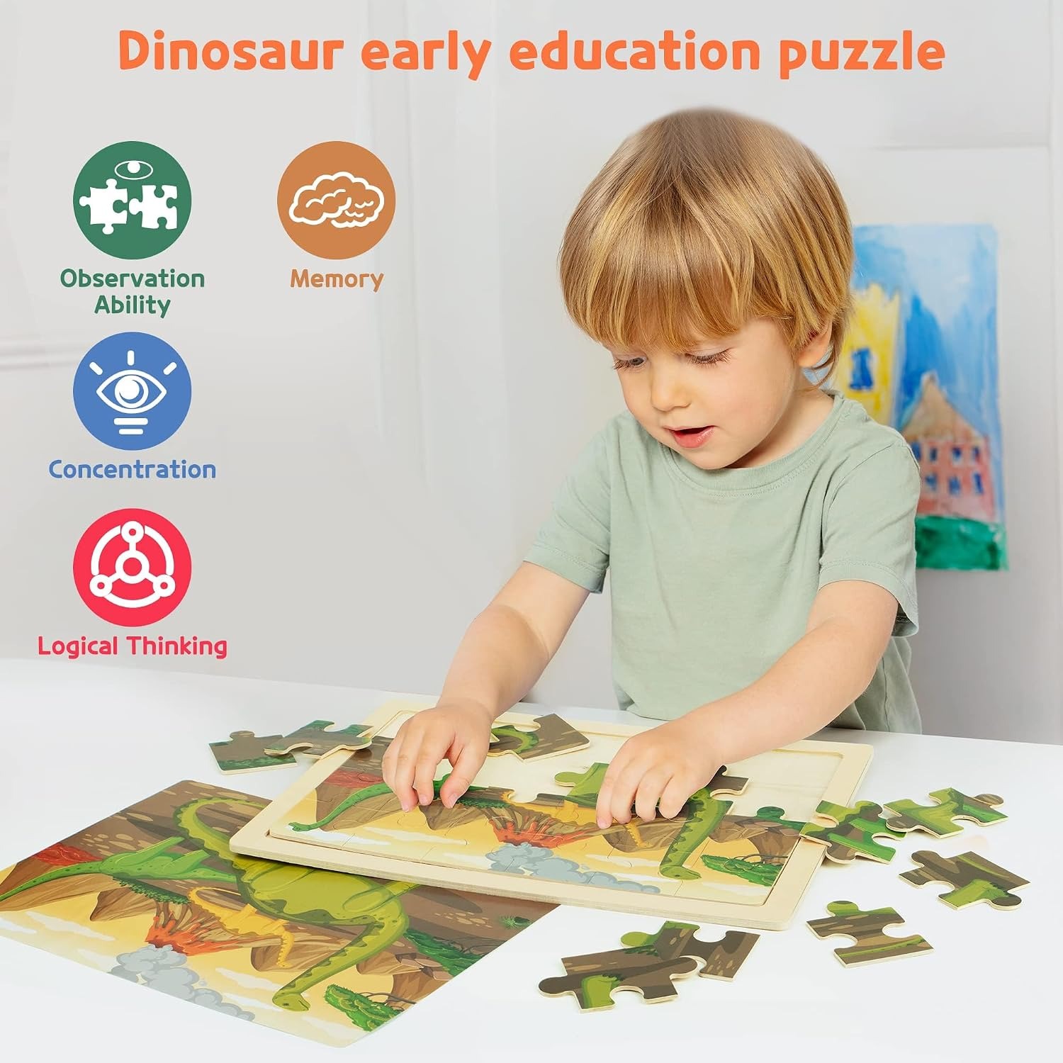 Wooden Dinosaur Puzzles 4-Pack (96 Pieces)