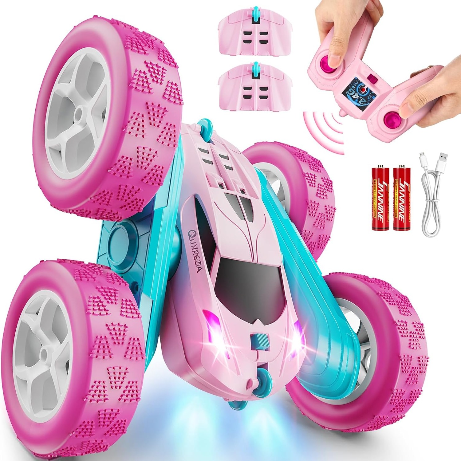 Pink RC Stunt Car with Double Sided 360 Spin