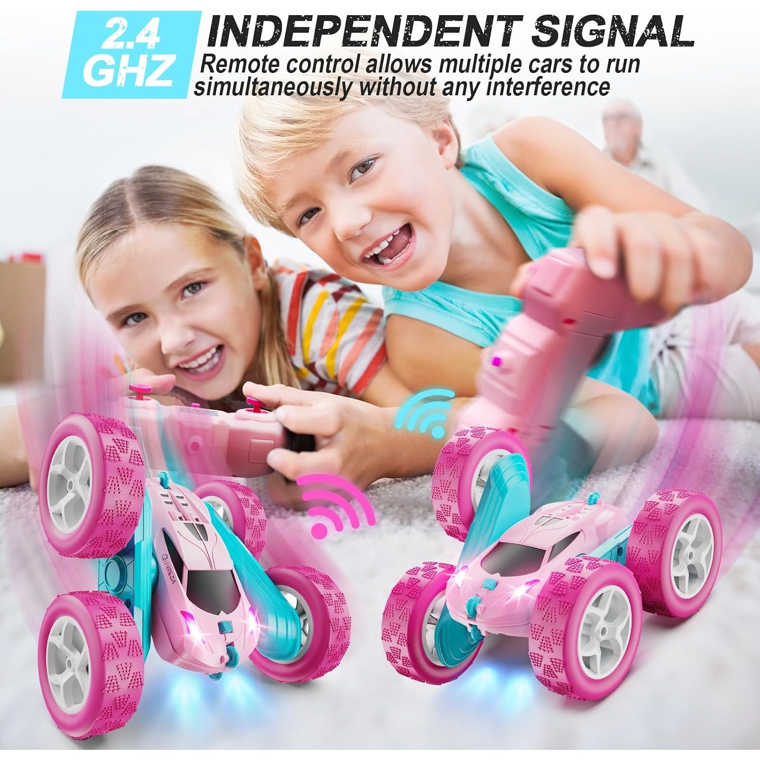 Pink RC Stunt Car with Double Sided 360 Spin