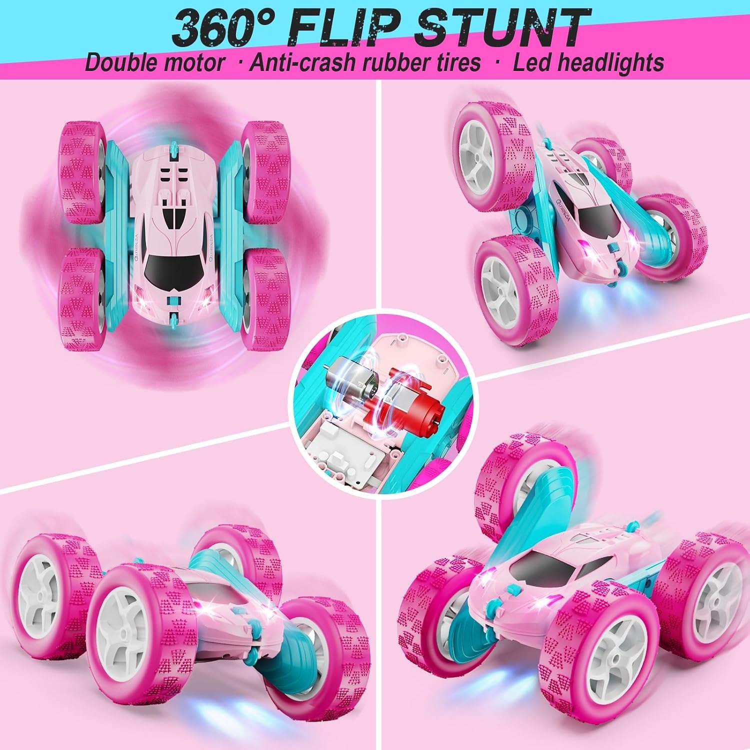 Pink RC Stunt Car with Double Sided 360 Spin