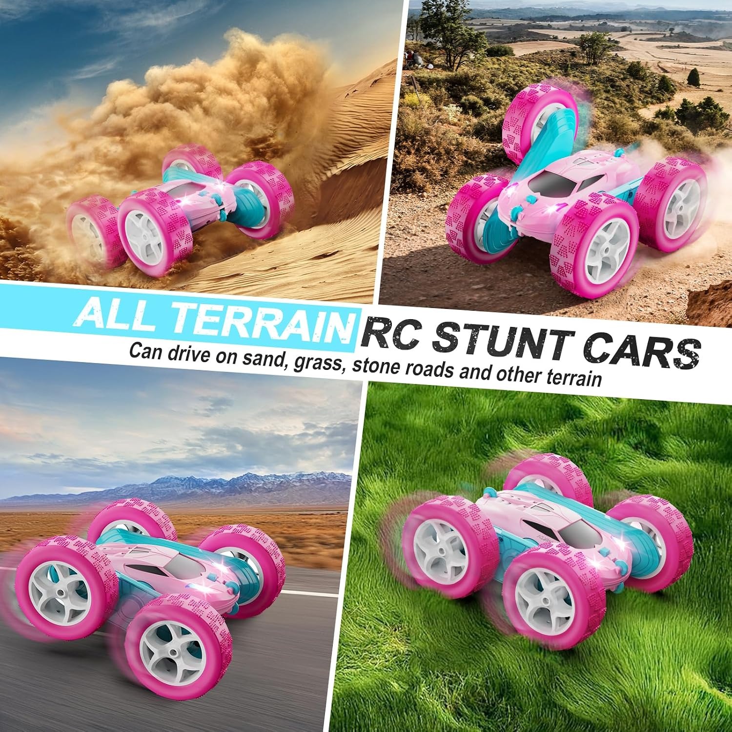 Pink RC Stunt Car with Double Sided 360 Spin