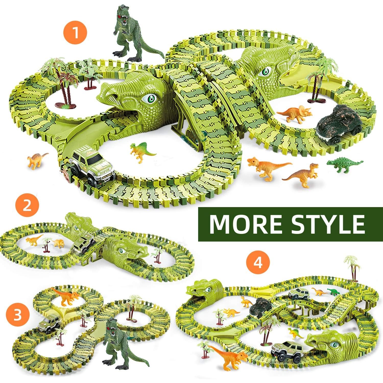 Dinosaur Track Set 260 Piece Flexible Race Track Playset