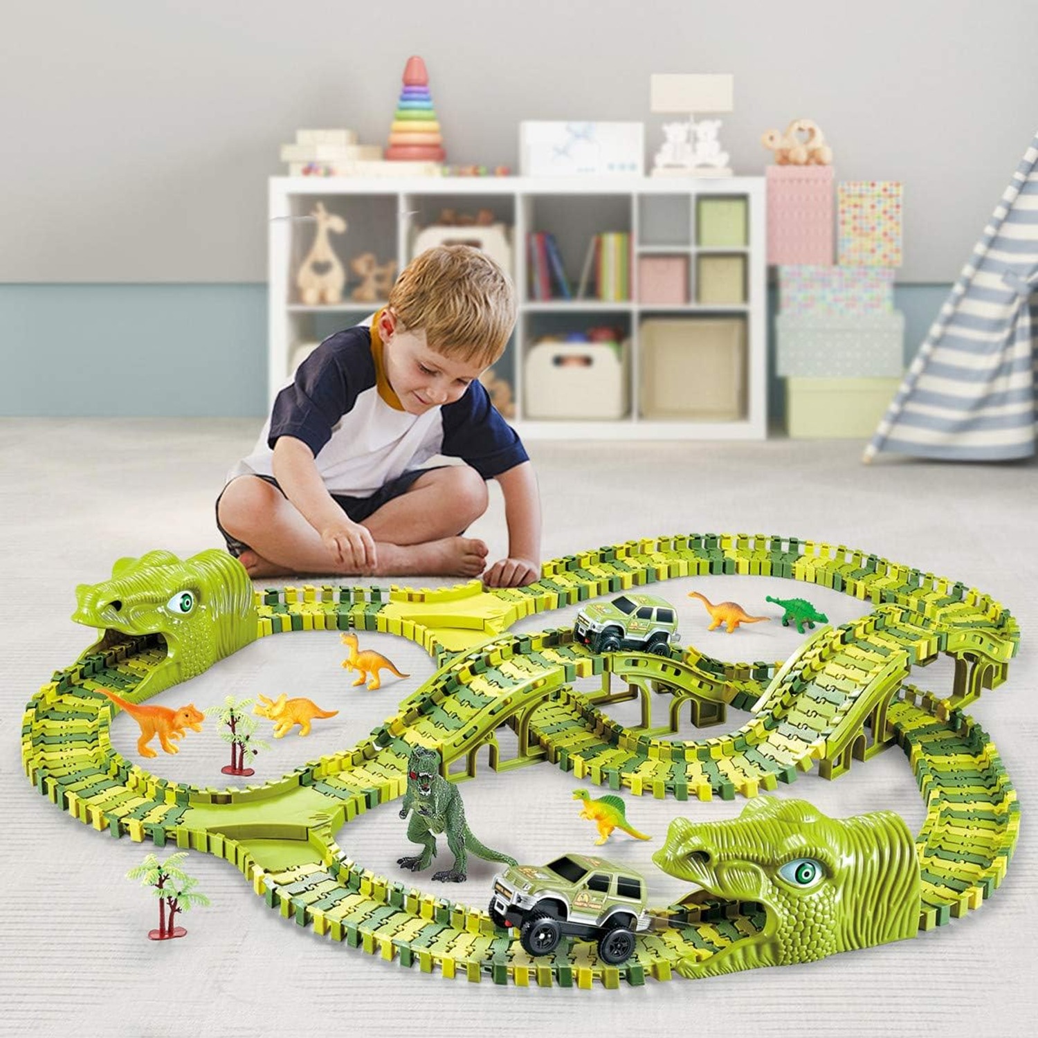 Dinosaur Track Set 260 Piece Flexible Race Track Playset