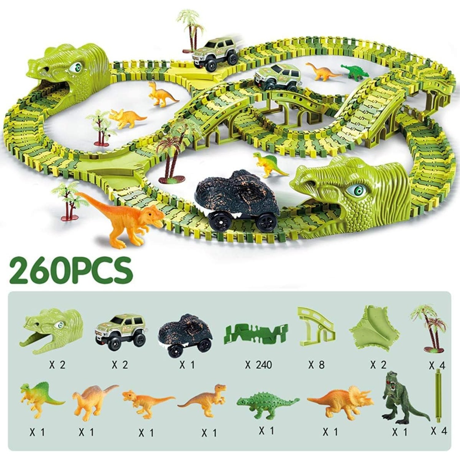 Dinosaur Track Set 260 Piece Flexible Race Track Playset