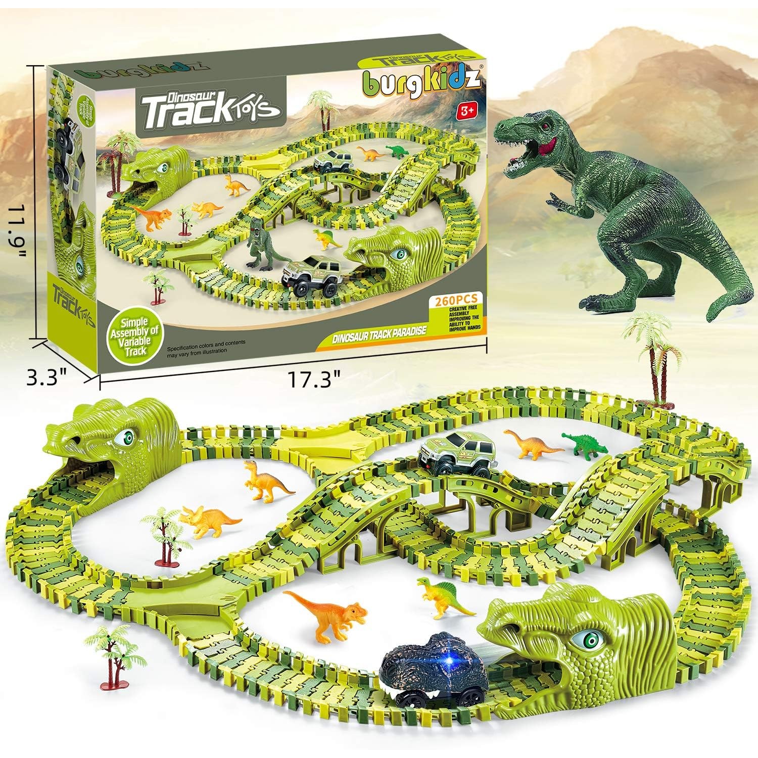 Dinosaur Track Set 260 Piece Flexible Race Track Playset