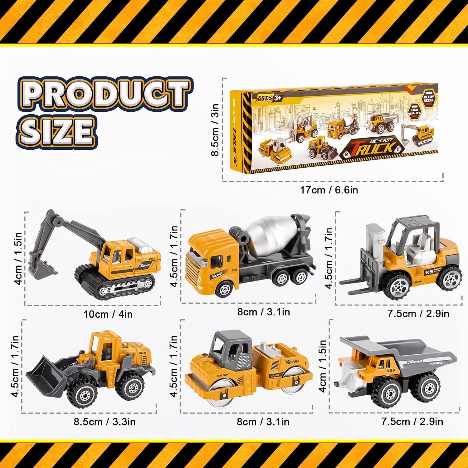 Metal Construction Vehicles 6 Pack Die-Cast Toy Set