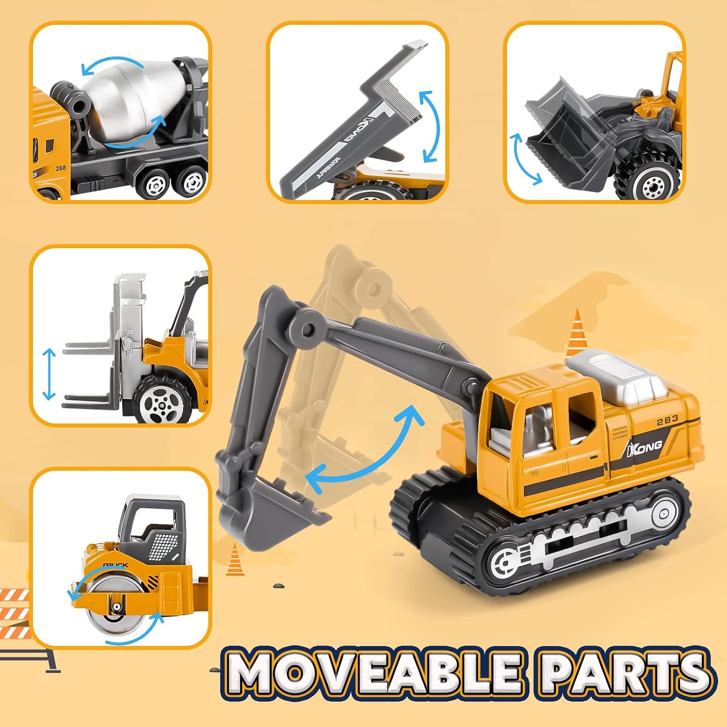 Metal Construction Vehicles 6 Pack Die-Cast Toy Set