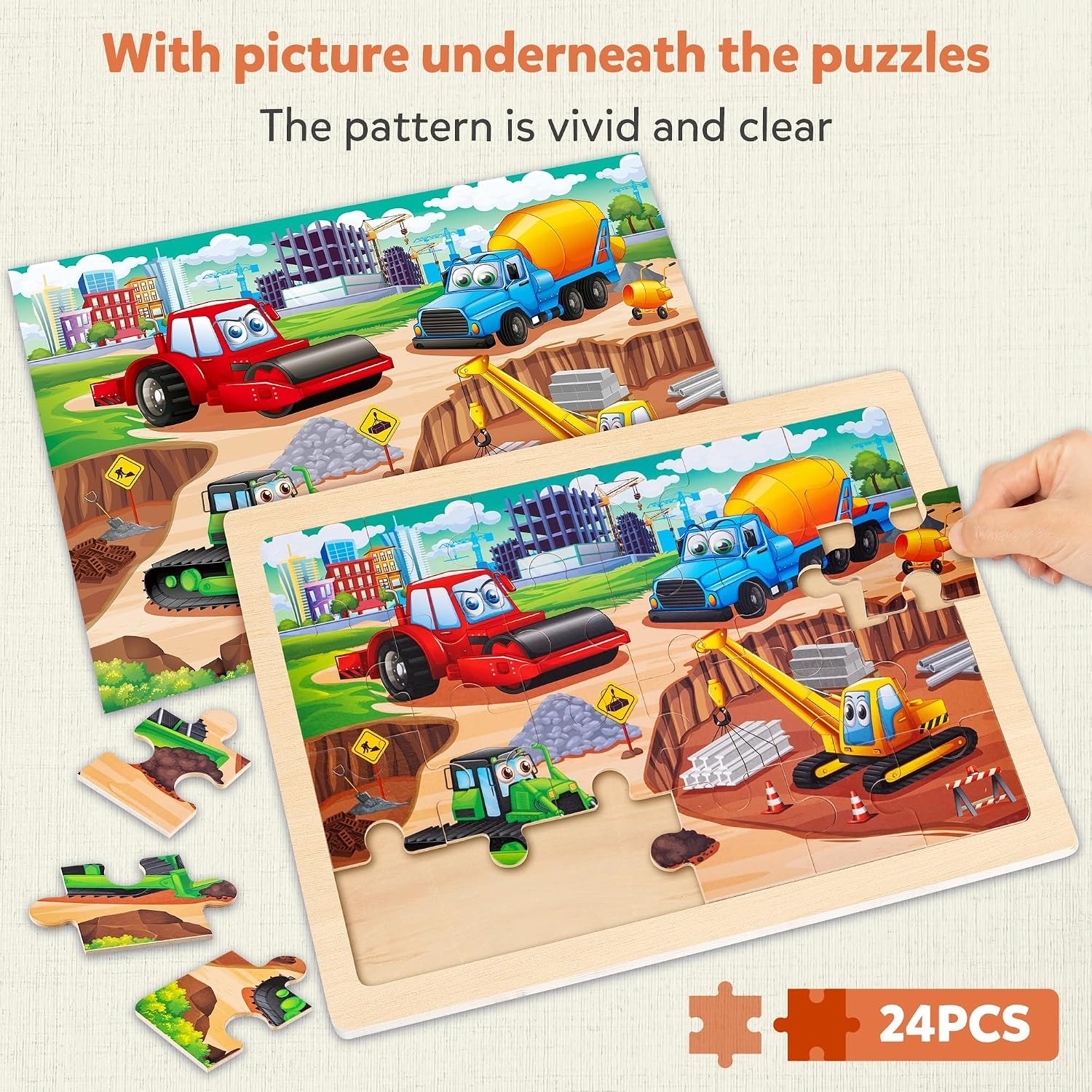 Wooden Construction Vehicle Puzzles, 4-Pack Jigsaw Set