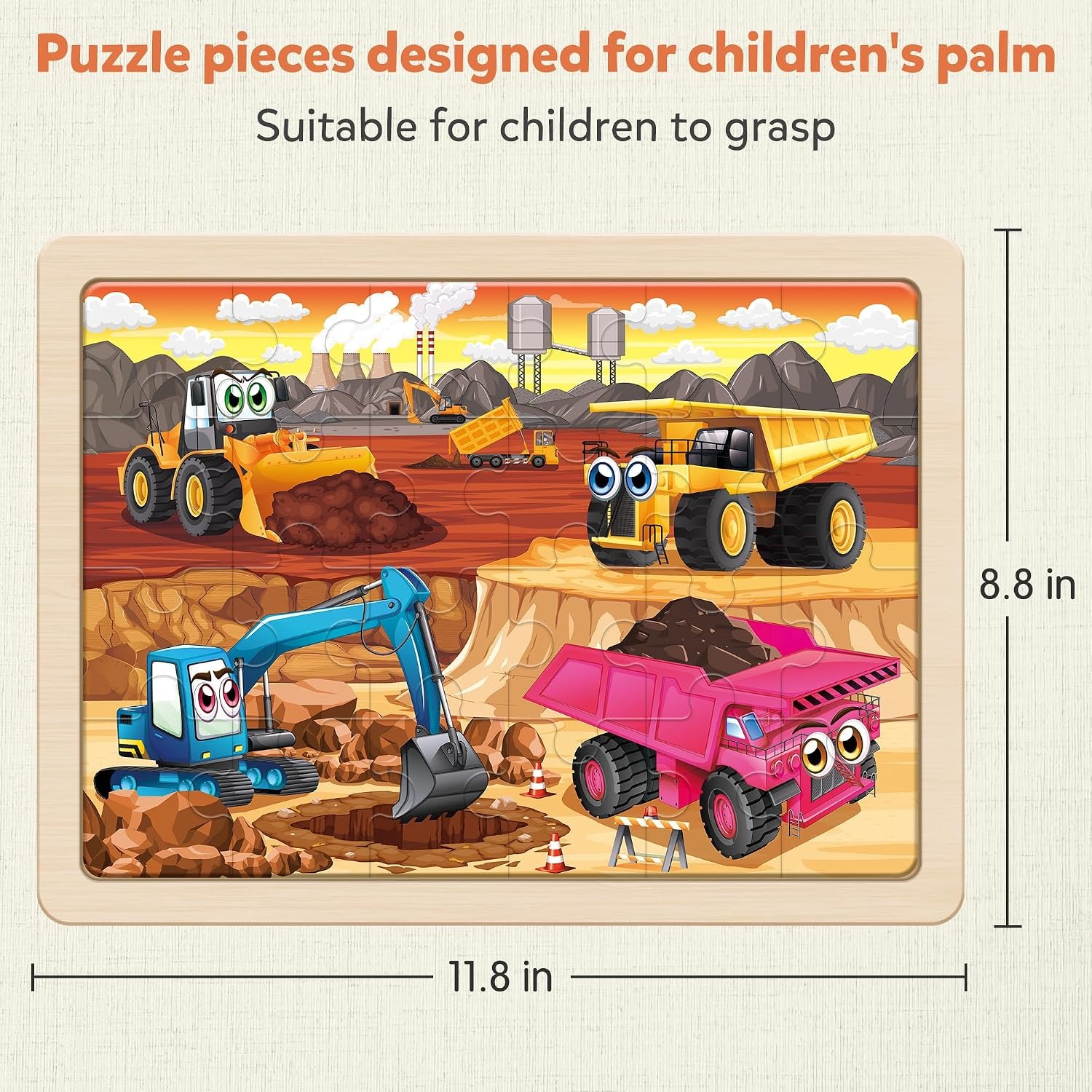Wooden Construction Vehicle Puzzles, 4-Pack Jigsaw Set