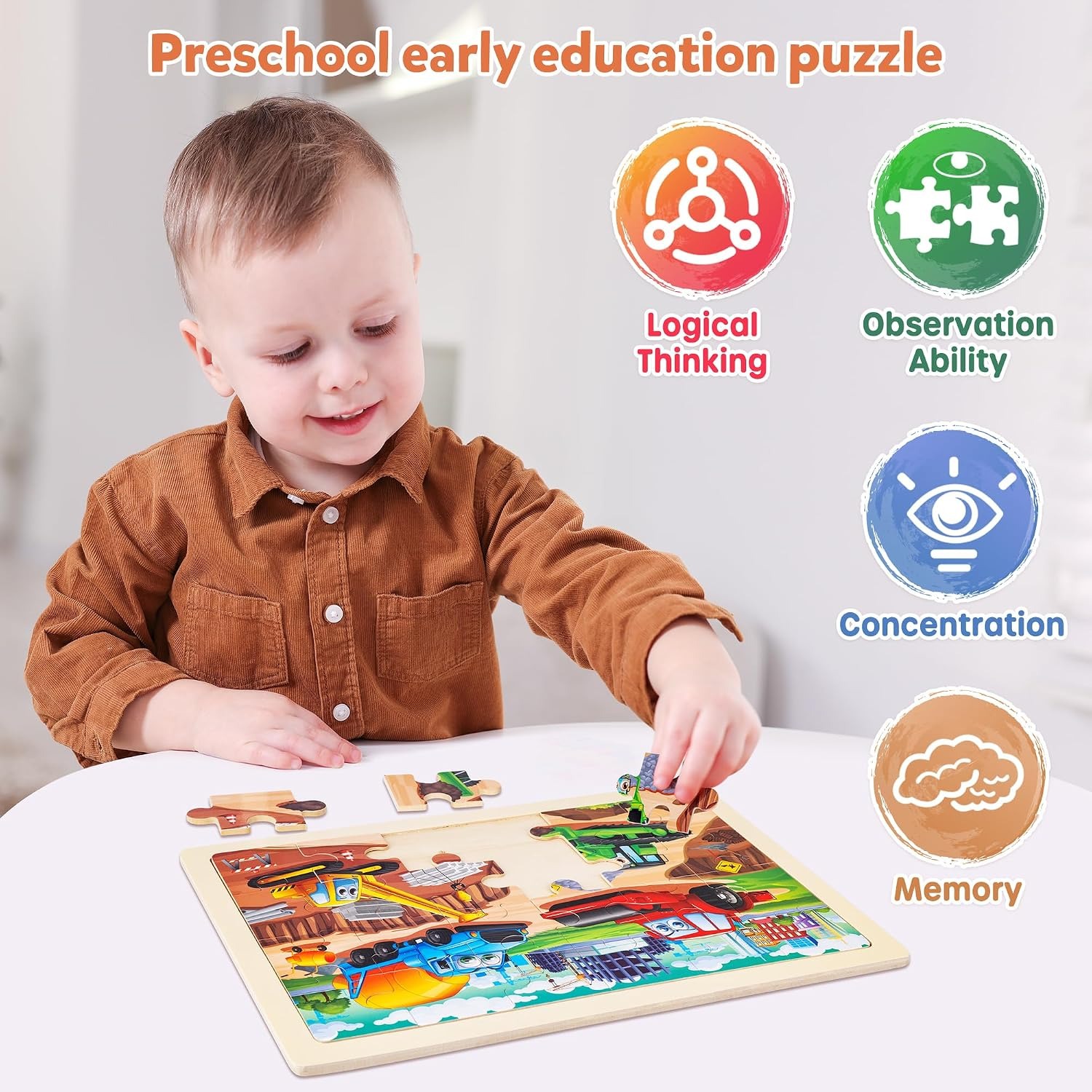 Wooden Construction Vehicle Puzzles, 4-Pack Jigsaw Set